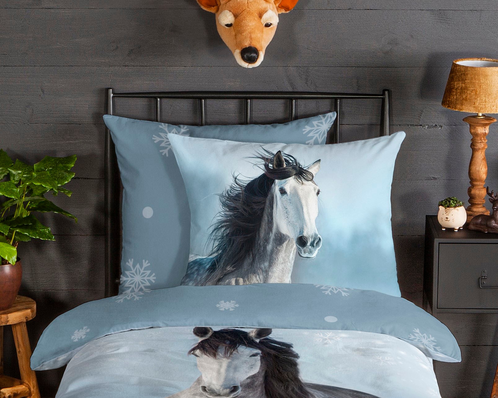 good morning Kinderbettwäsche »Dreamer«, Biber, 135x200, Winter, Warm, Reissverschluss, Wendeoptik, Kind, Pferd