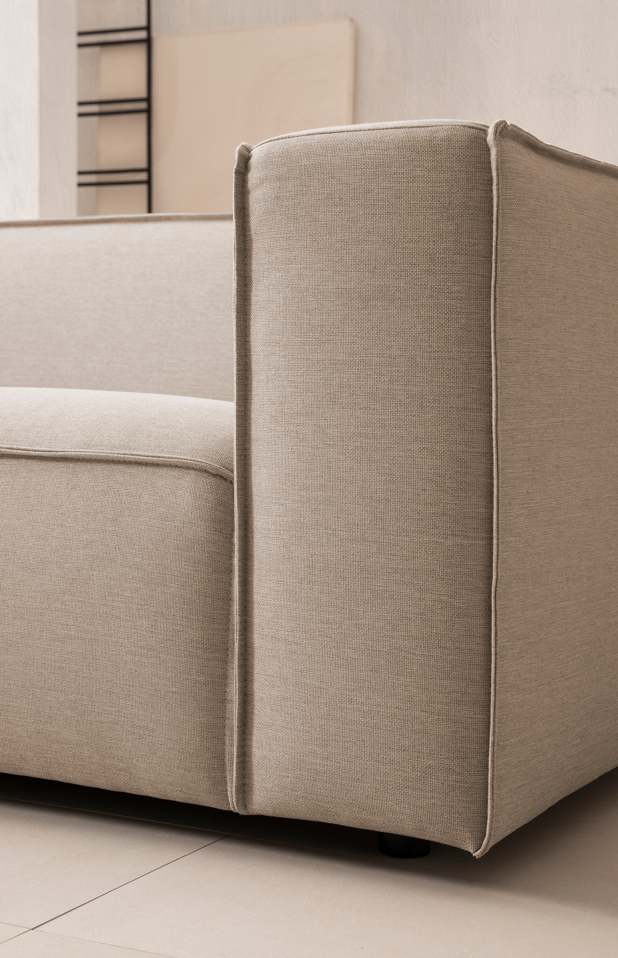 LeGer Home by Lena Gercke 3-Sitzer »PIARA, Couch mit Kedernaht, Sofa in Cord oder Leinenoptik«, schwarze Füsse, bequemer Sitzkomfort
