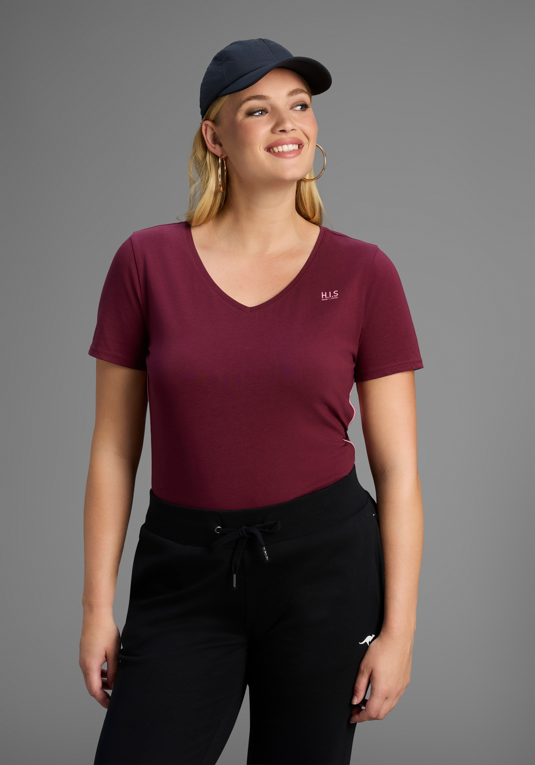 H.I.S T-Shirt Kurzarm, figurfreundlicher Schnitt, unifarben, V-Ausschnitt