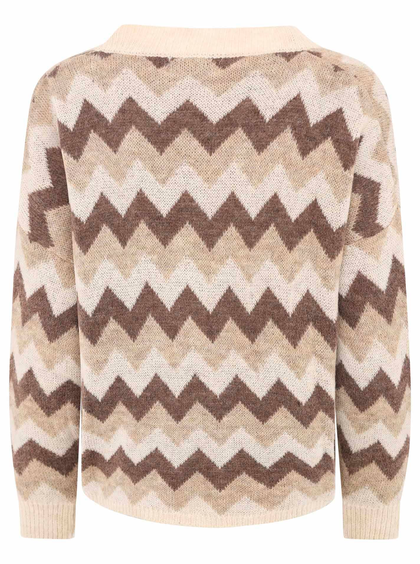 Zwillingsherz Strickjacke, Langarm, Zick-Zack-Muster, Knopfleiste, tiefer V-Ausschnitt