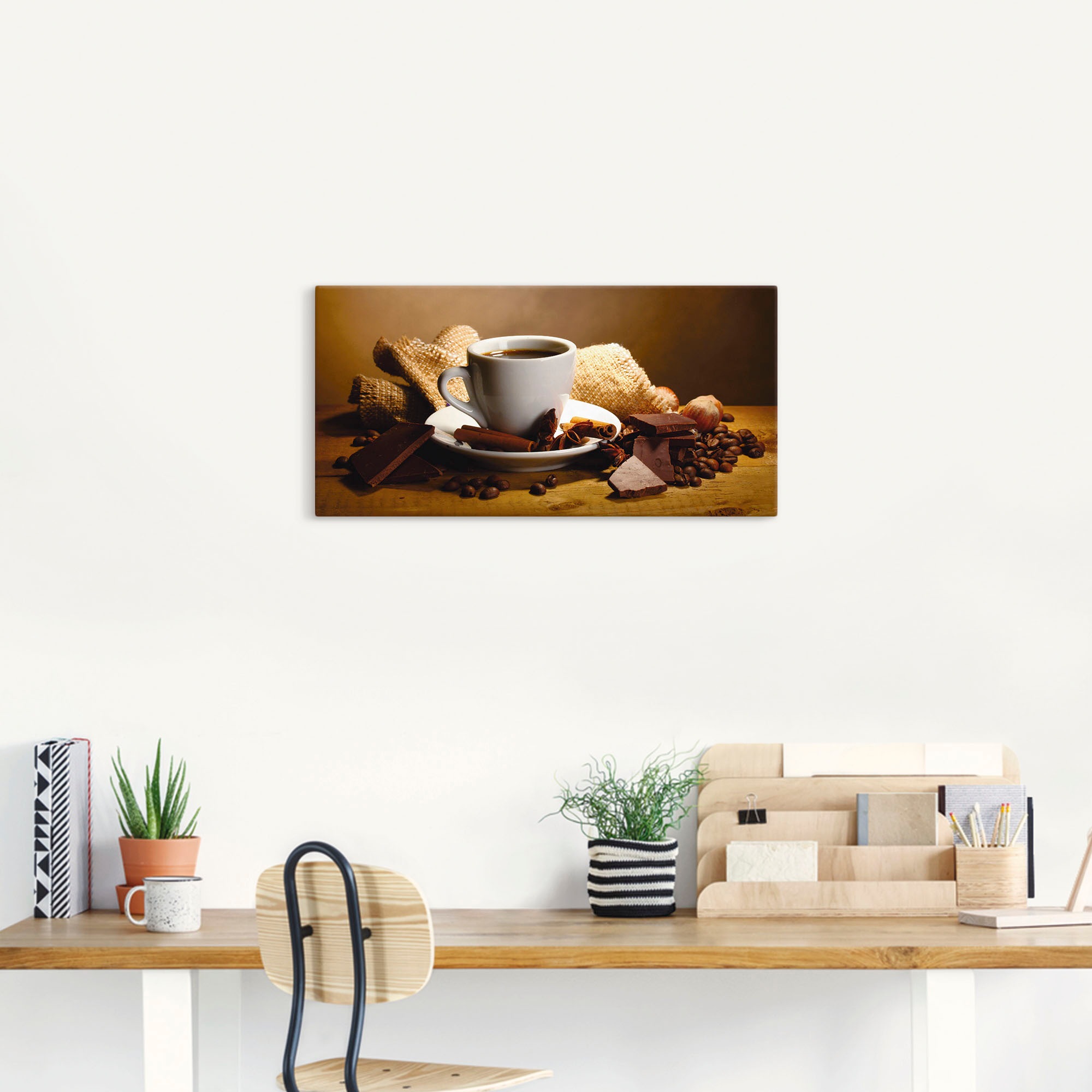 Artland Wandbild »Kaffeetasse Zimtstange Nüsse Schokolade«, Getränke, (1 St.), als Leinwandbild, Poster, Wandaufkleber in verschied. Grössen