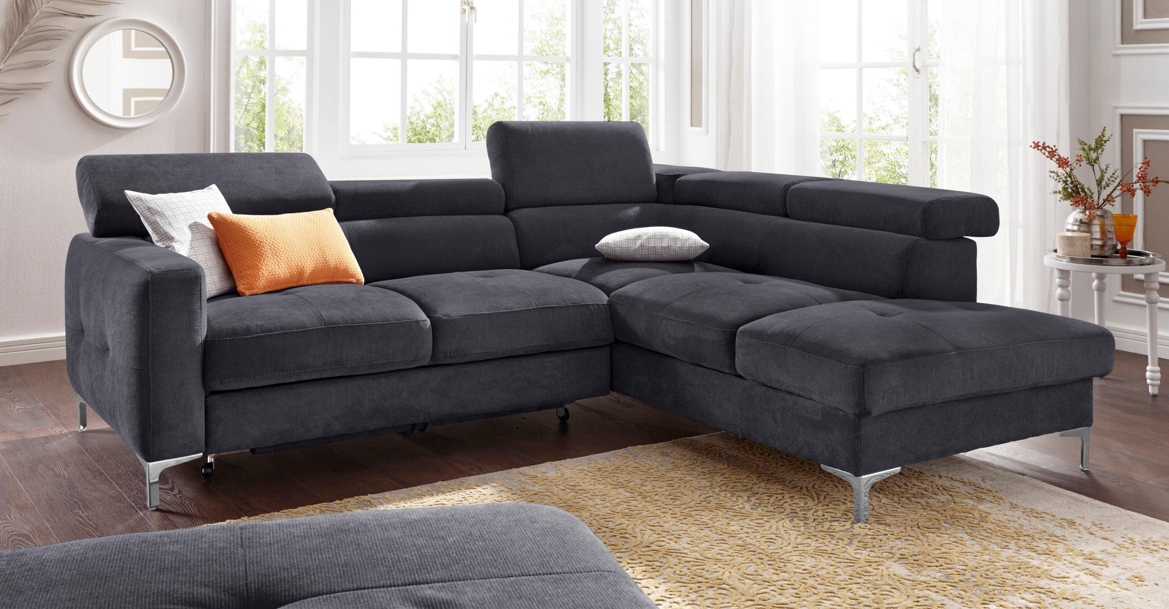 COTTA Polstergarnitur »Sammy L-Form«, (Set), Set bestehend aus: Ecksofa mit Kopfteilverstellung & Hocker
