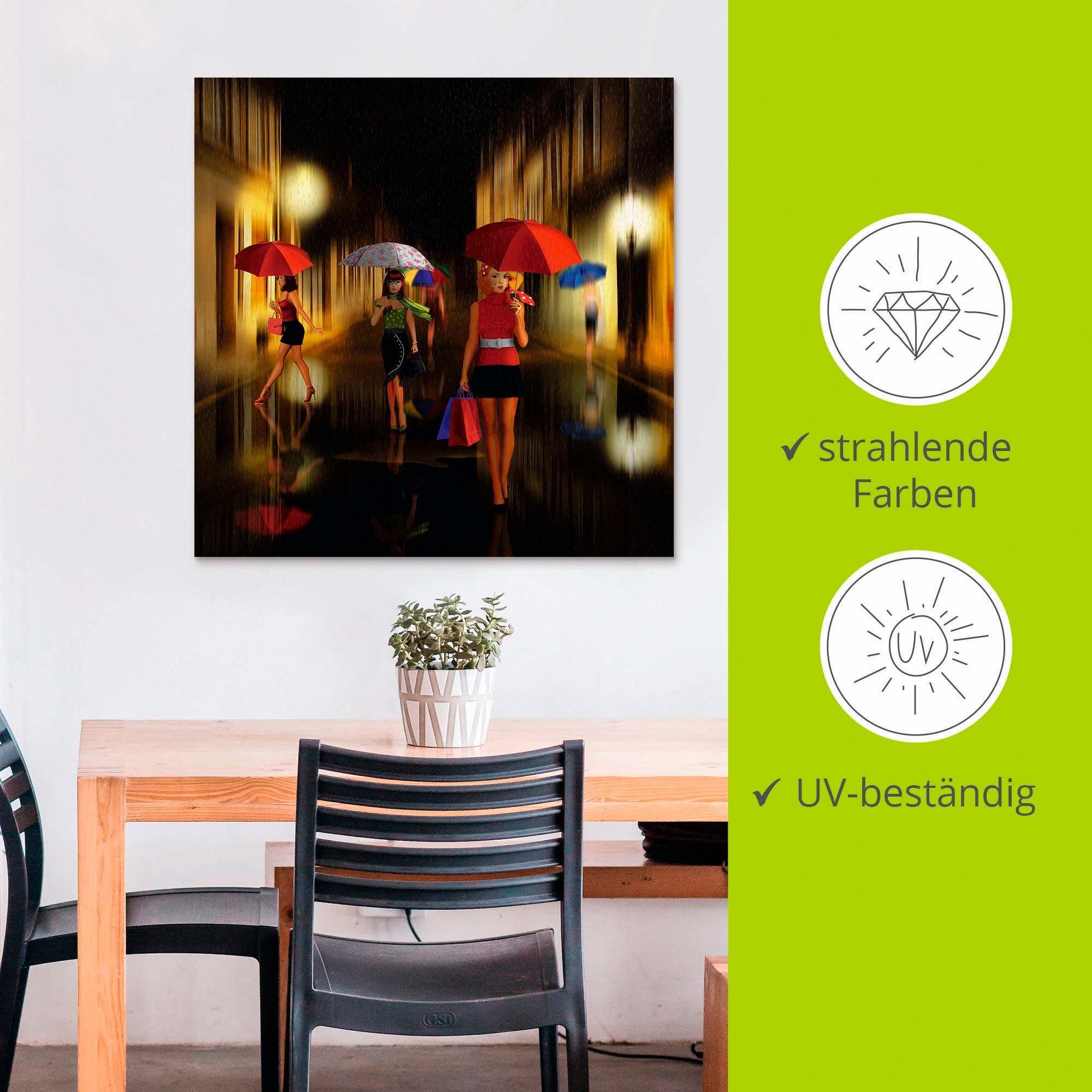 Artland Wandbild »Frauen beim Einkaufen im Regen«, Frau, (1 St.), als Alubild, Outdoorbild, Leinwandbild, Poster in verschied. Grössen