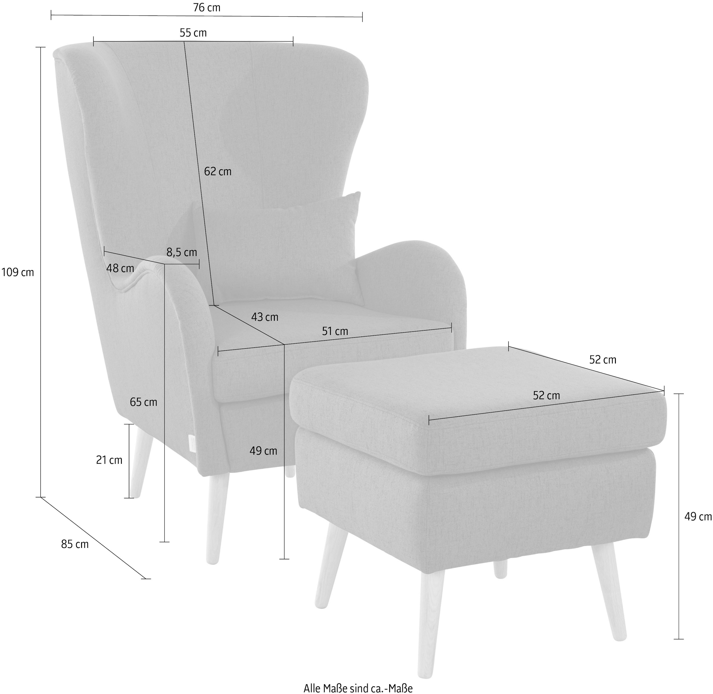 Guido Maria Kretschmer Home&Living Sessel »Sallito«, incl. Hocker, in 6 Bezugsqualitäten, Sessel B/T/H: 76/85/109 cm