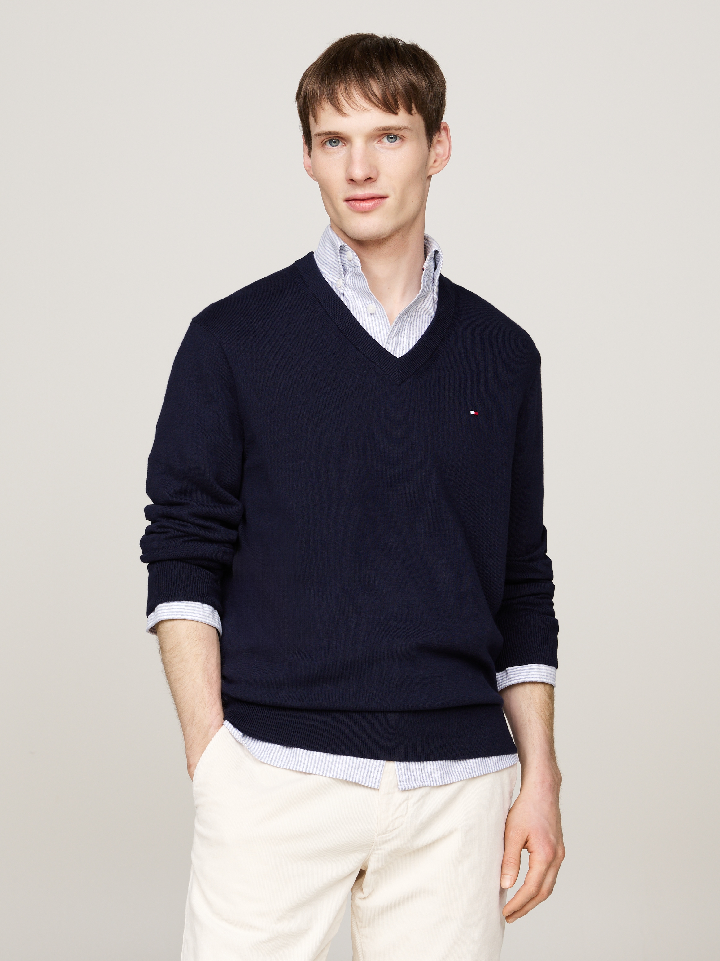 Tommy Hilfiger V-Ausschnitt-Pullover »PIMA ORG CTN CASHMERE V NECK«