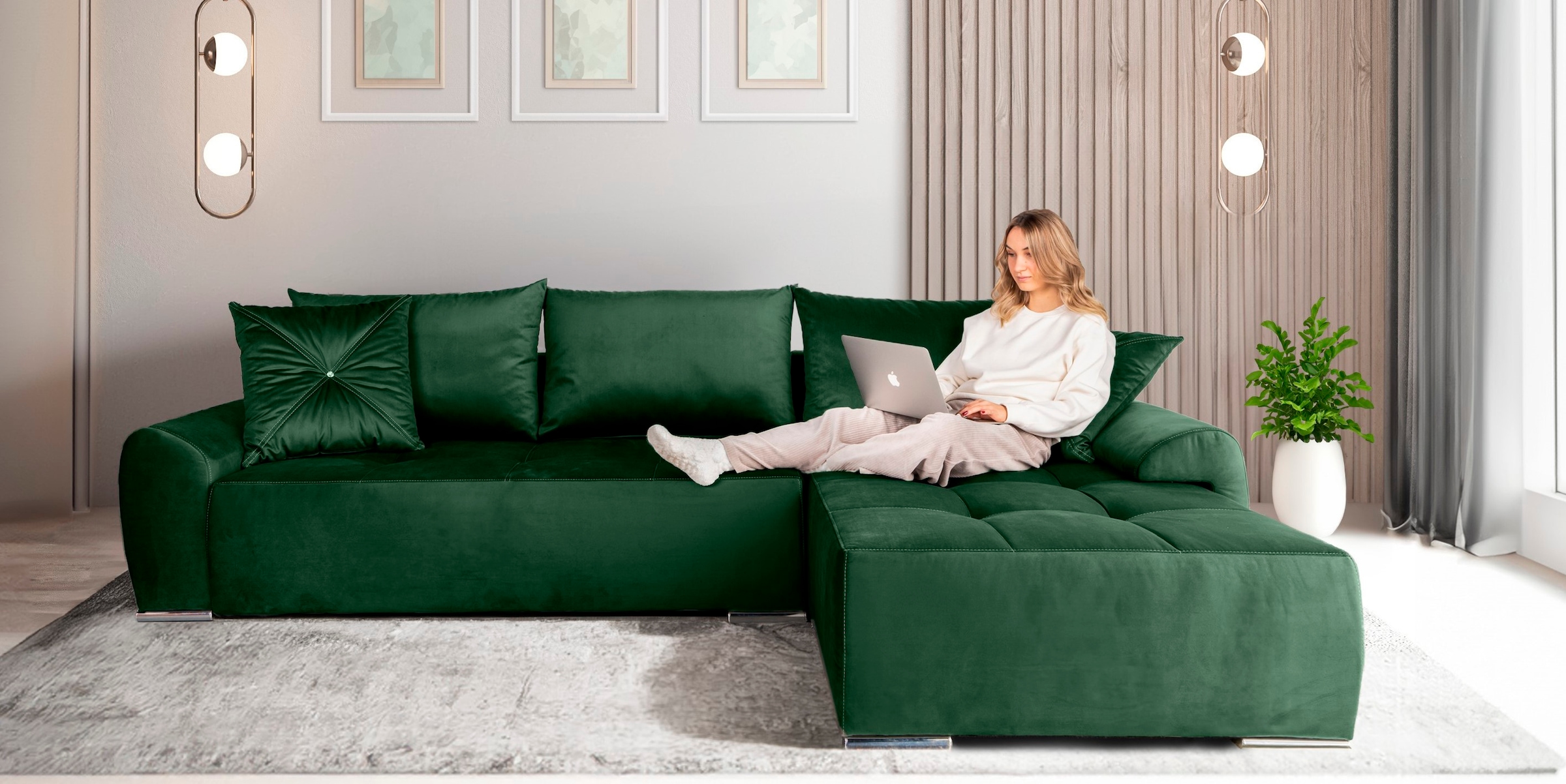 COLLECTION AB Ecksofa »Bilbao L-Form«, inkl. Bettfunktion und Bettkasten, Zierkissen mit Strassstein