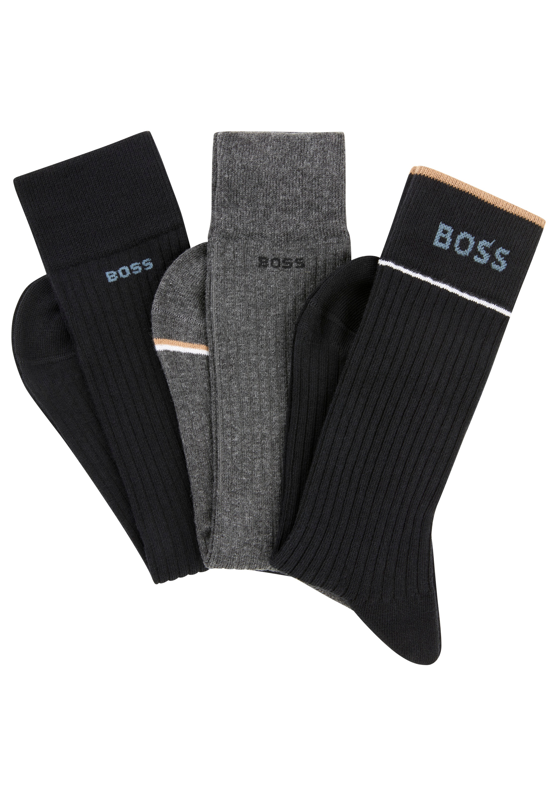 BOSS Freizeitsocken »3P RS Rib Fine CC« Packung, 3er Pack, 3 Stk. tlg. mit BOSS Logo