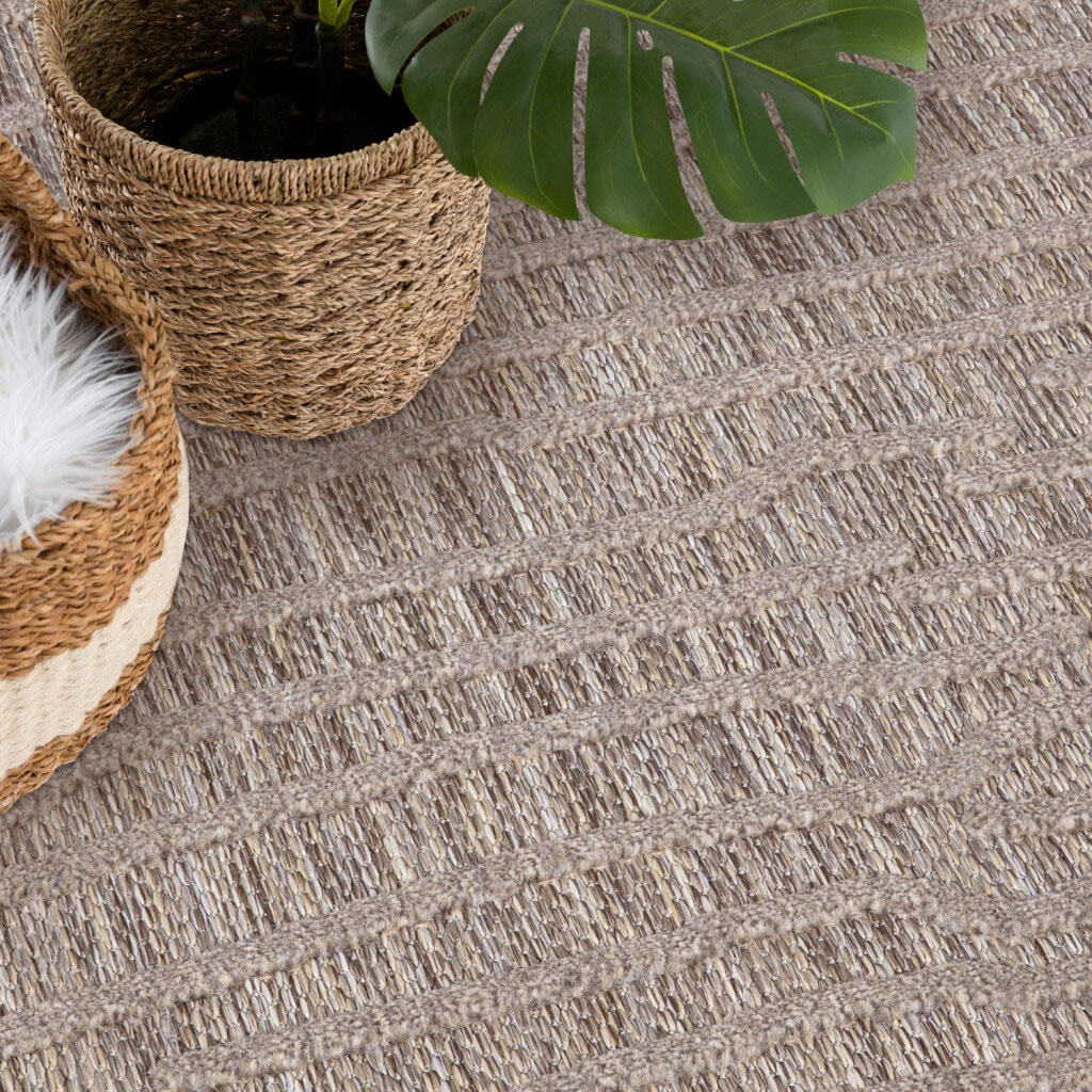 Carpet City Teppich »In-& Outdoorteppich Santorini 450, 3D-Effekt, Gestreift«, rund, 5 mm Höhe, Wetterfest & UV-beständig für Terrasse, Balkon, Küche, Flur