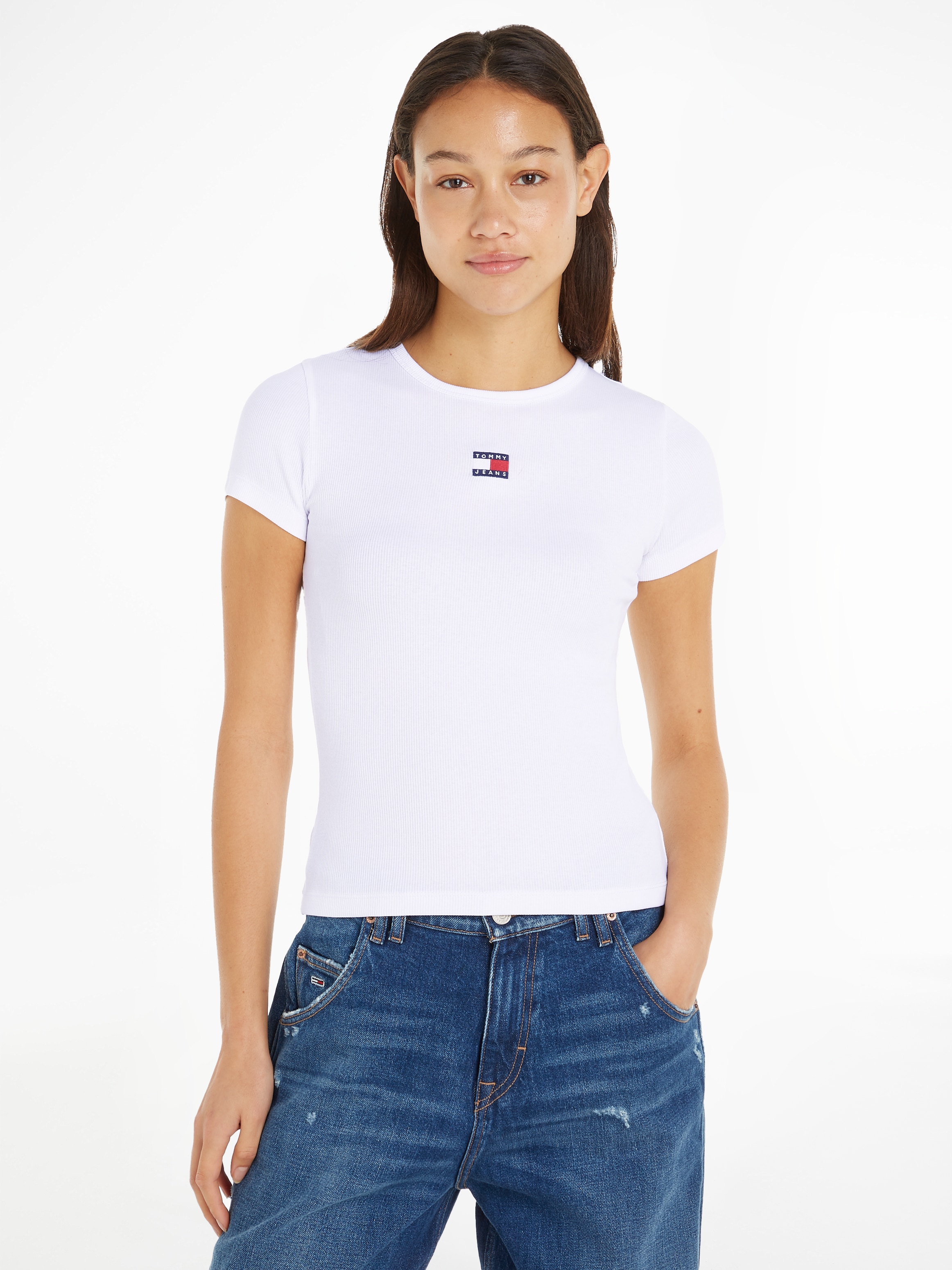 Rundhalsshirt »TJW SLIM BADGE RIB TEE«, in Rippoptik, mit Logo-Stickerei