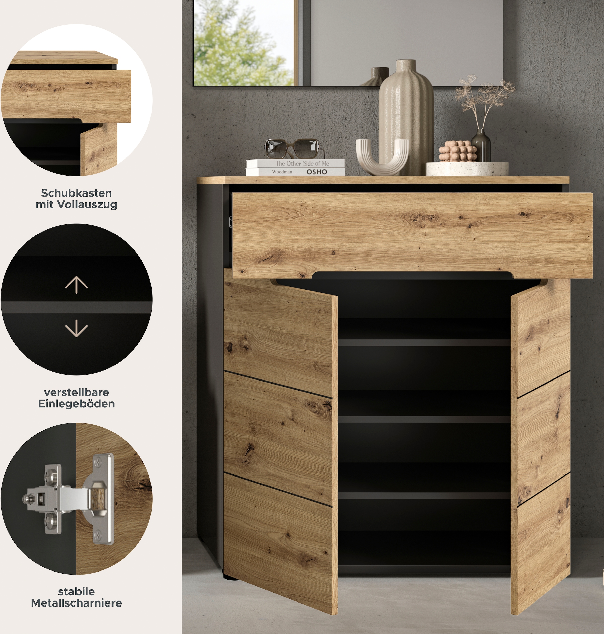 INOSIGN Schuhkommode »REHAT, TOPSELLER!, Breite 80cm, 2 Türen, 1 Schubkasten, 4 Fächer«, Schuhschrank, Kommode, Garderobenschrank, Anrichte