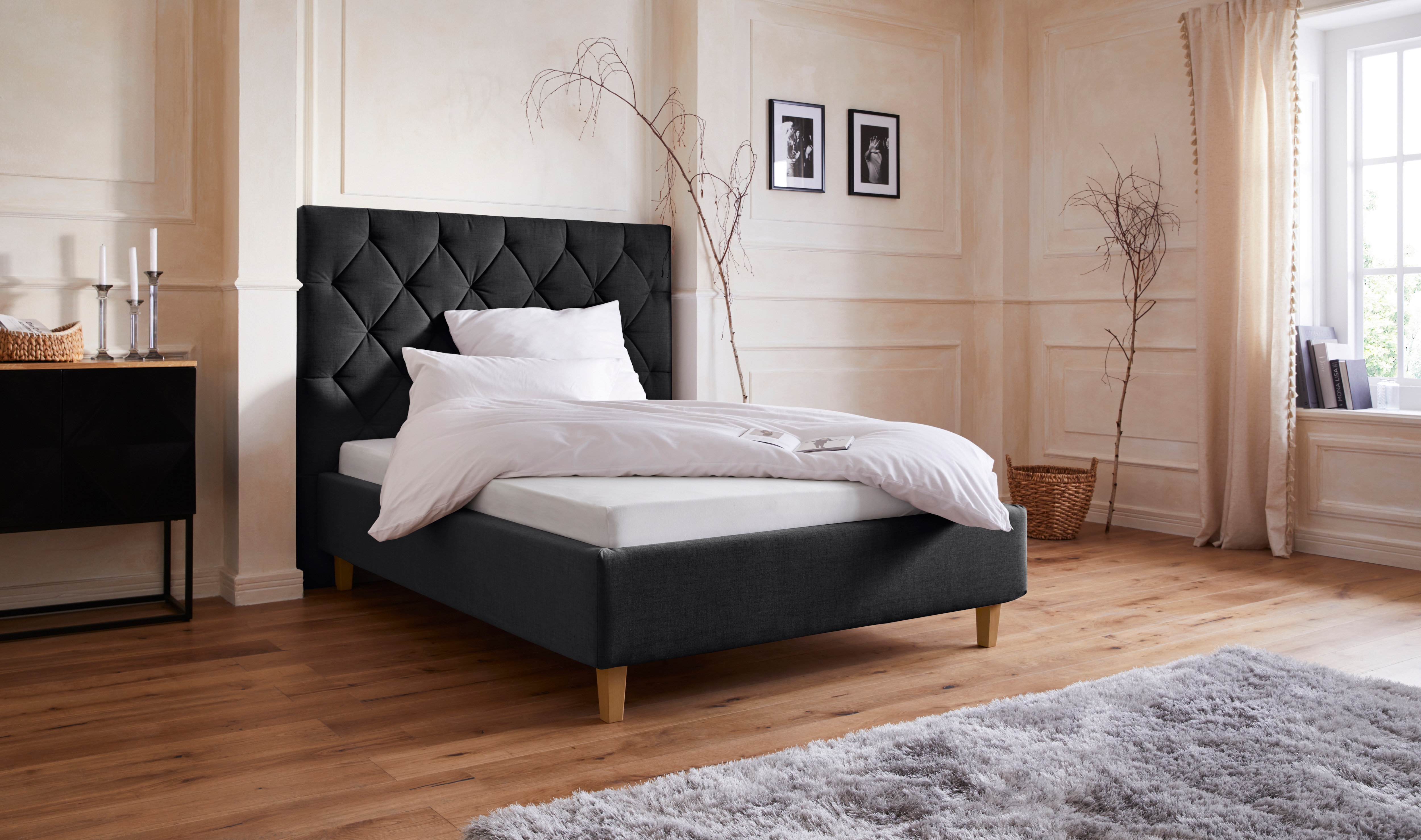 Home affaire Polsterbett "Sunley 140" Kreuzsteppung, Kopfteilhöhe 142 cm, ohne oder mit Matratze/Lattenrost