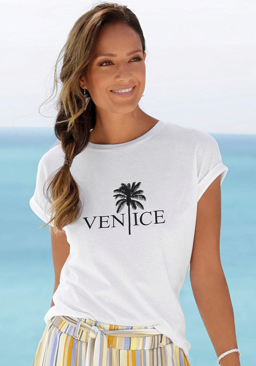 Venice Beach Rundhalsshirt, mit Frontdruck, T-shirt aus Baumwolle, Kurzarmshirt, Basic
