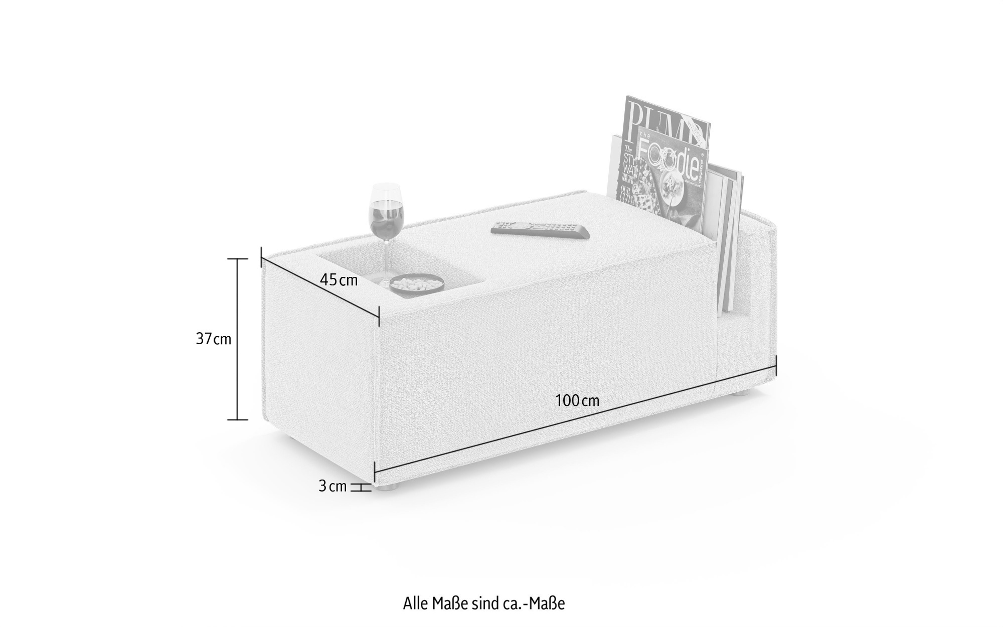 INOSIGN Sofaelement »HAILY Tisch für das Modulsofa, Masse B/T/H: 45/100/37 cm«, als Modul oder separat verwendbar, mit Steckfach und Ablagefläche