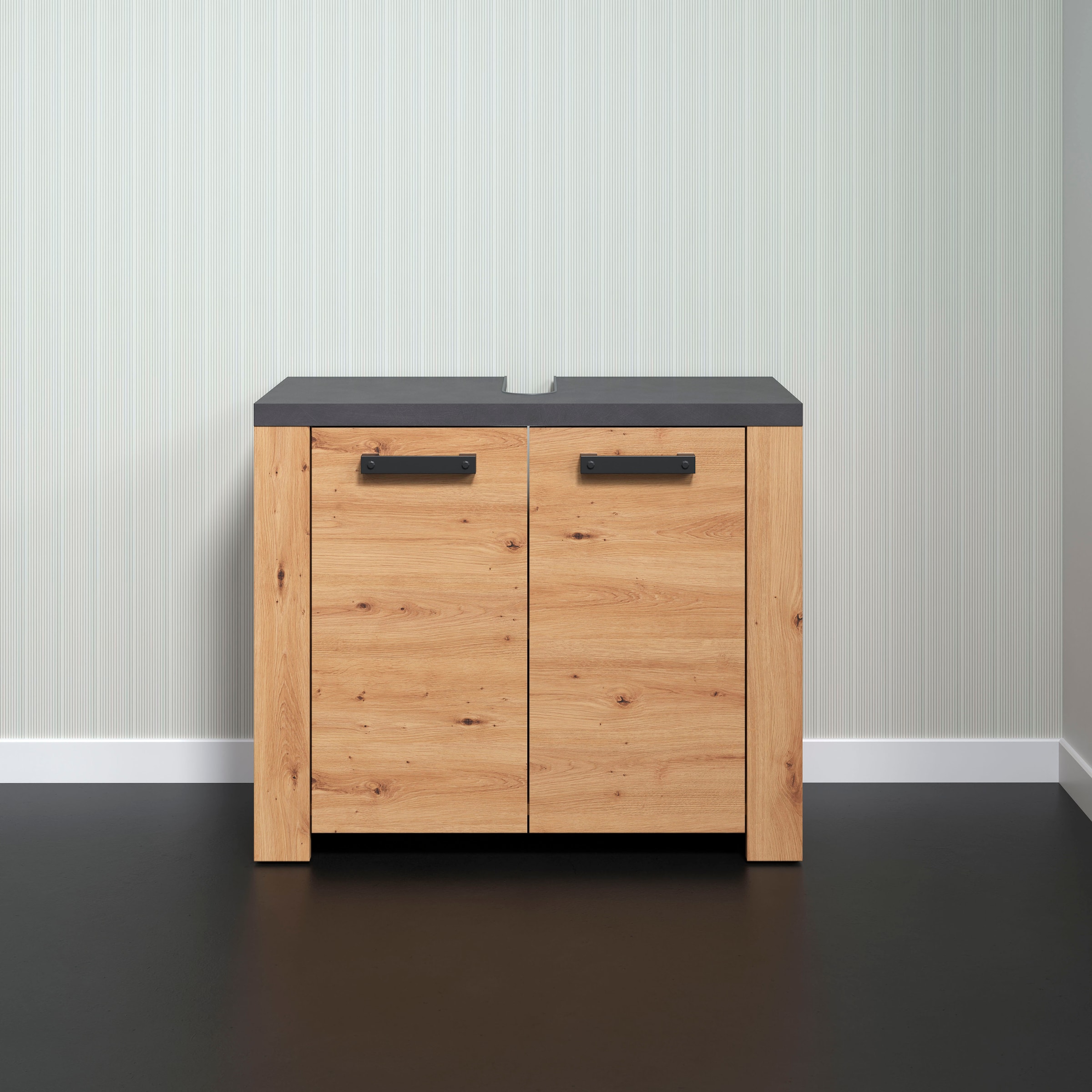 Home affaire Waschbeckenunterschrank »Ambres«, Waschtisch in matter Echtholzoptik - Masse (B/T/H) 79/35/67 cm