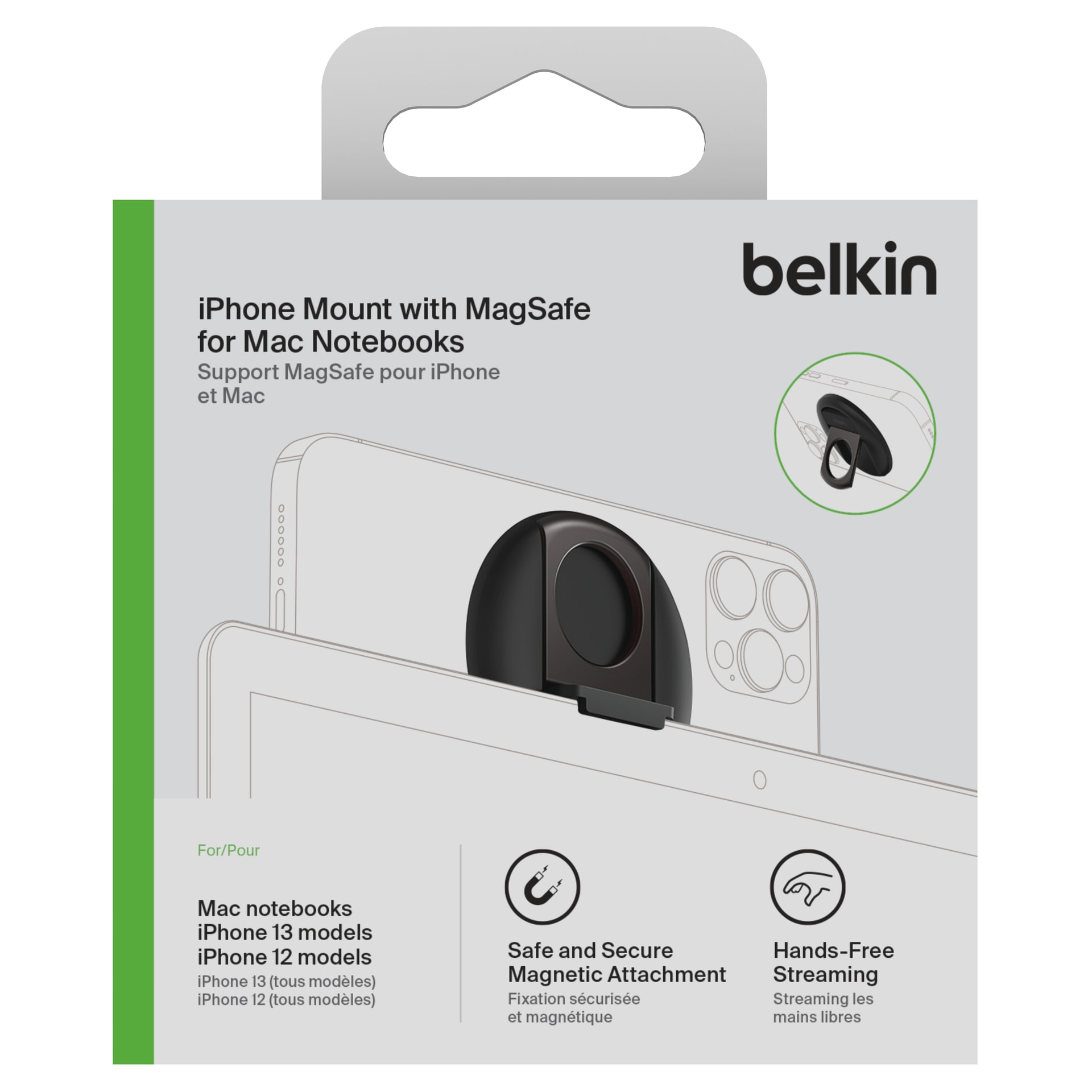 Belkin Smartphone-Halterung »iPhone Halter mit MagSafe für MacBooks«, auch als Ringgriff oder Ständer verwendbar