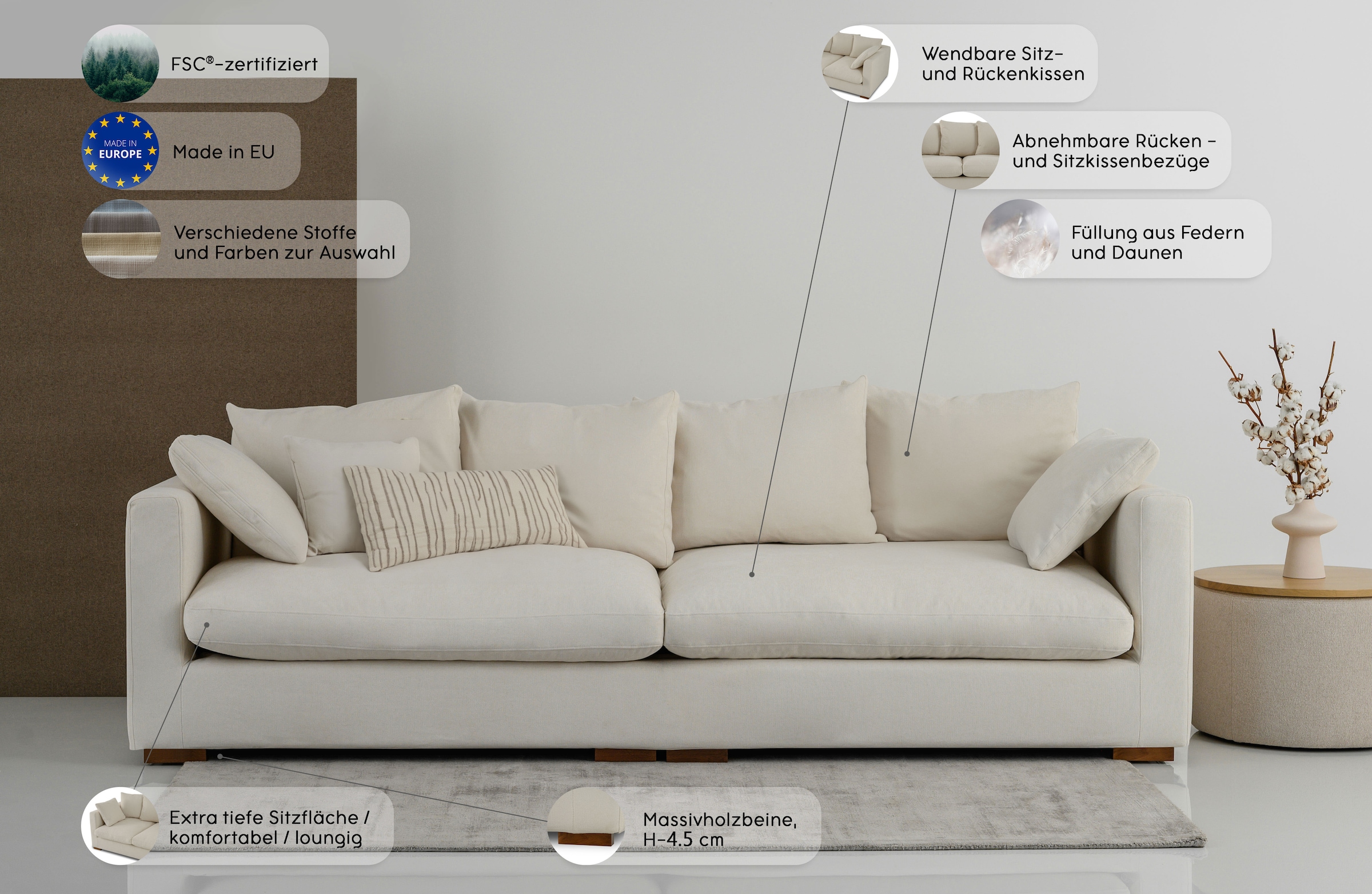 Guido Maria Kretschmer Home&Living Big-Sofa »Pantin«, extra weich und kuschelig, Füllung mit Federn und Daunen