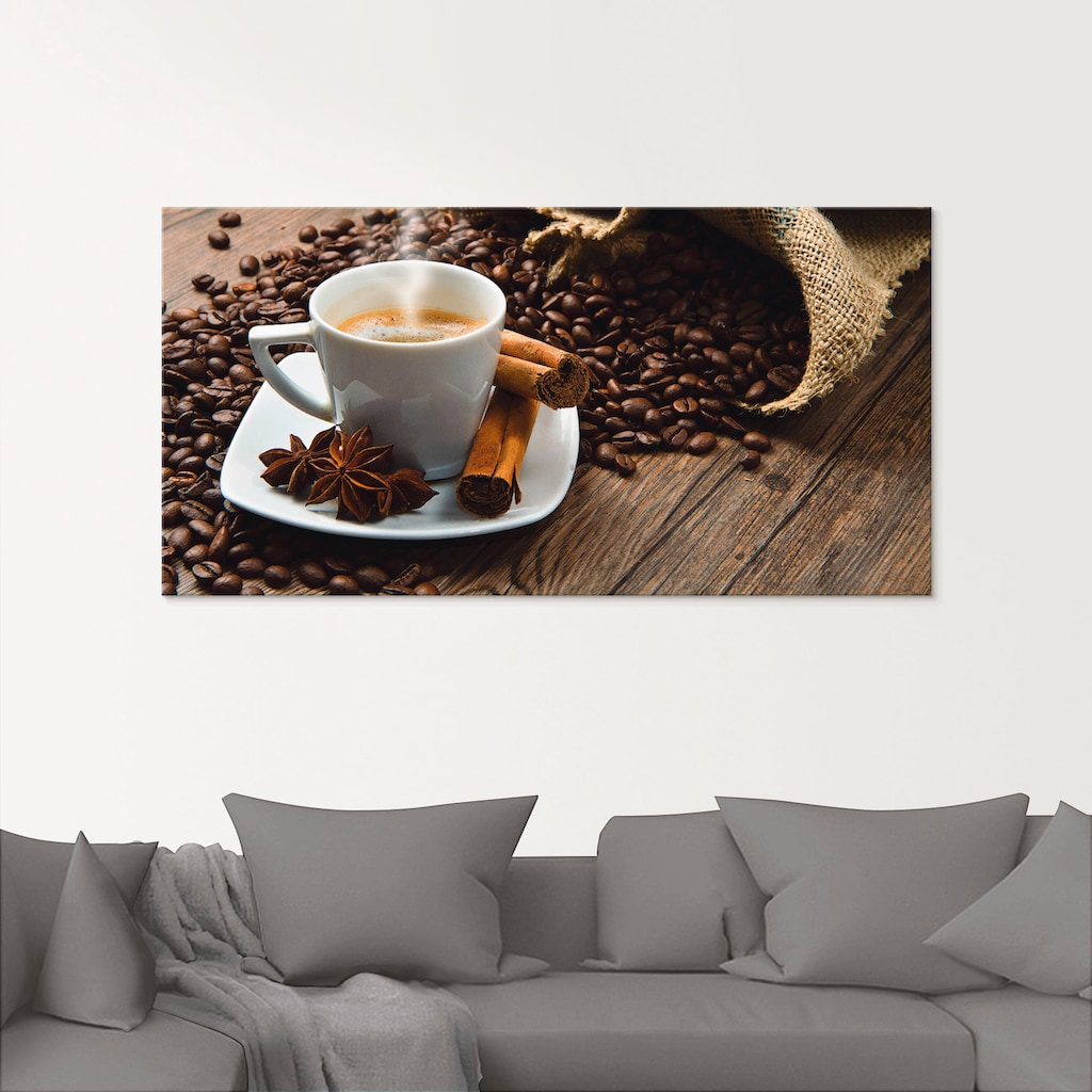 Artland Glasbild »Kaffeetasse Leinensack mit Kaffeebohnen«, Getränke, (1 St.)