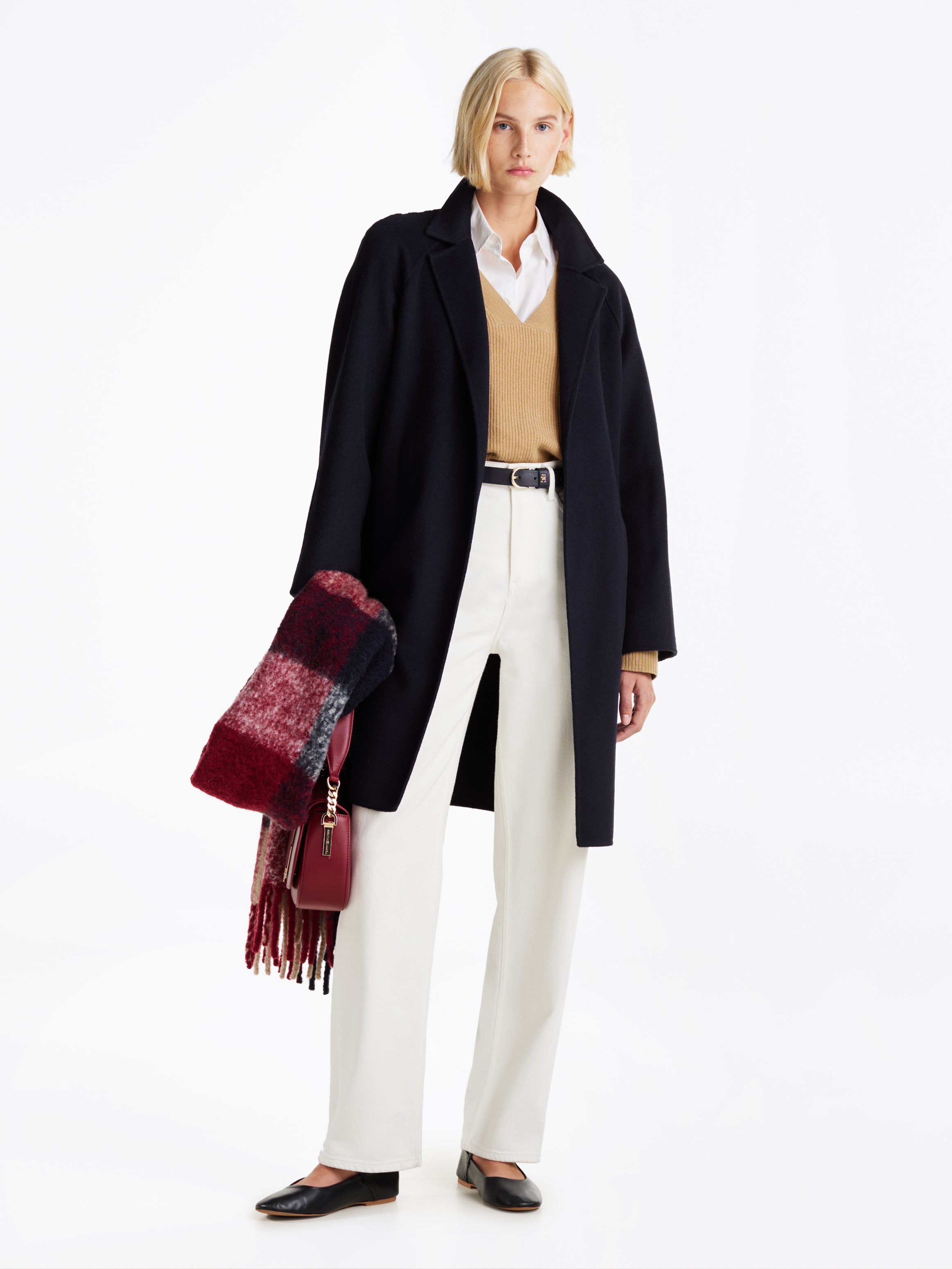 Tommy Hilfiger Kurzmantel »REG DF WOOL BELTED COAT«, mit Gürtel