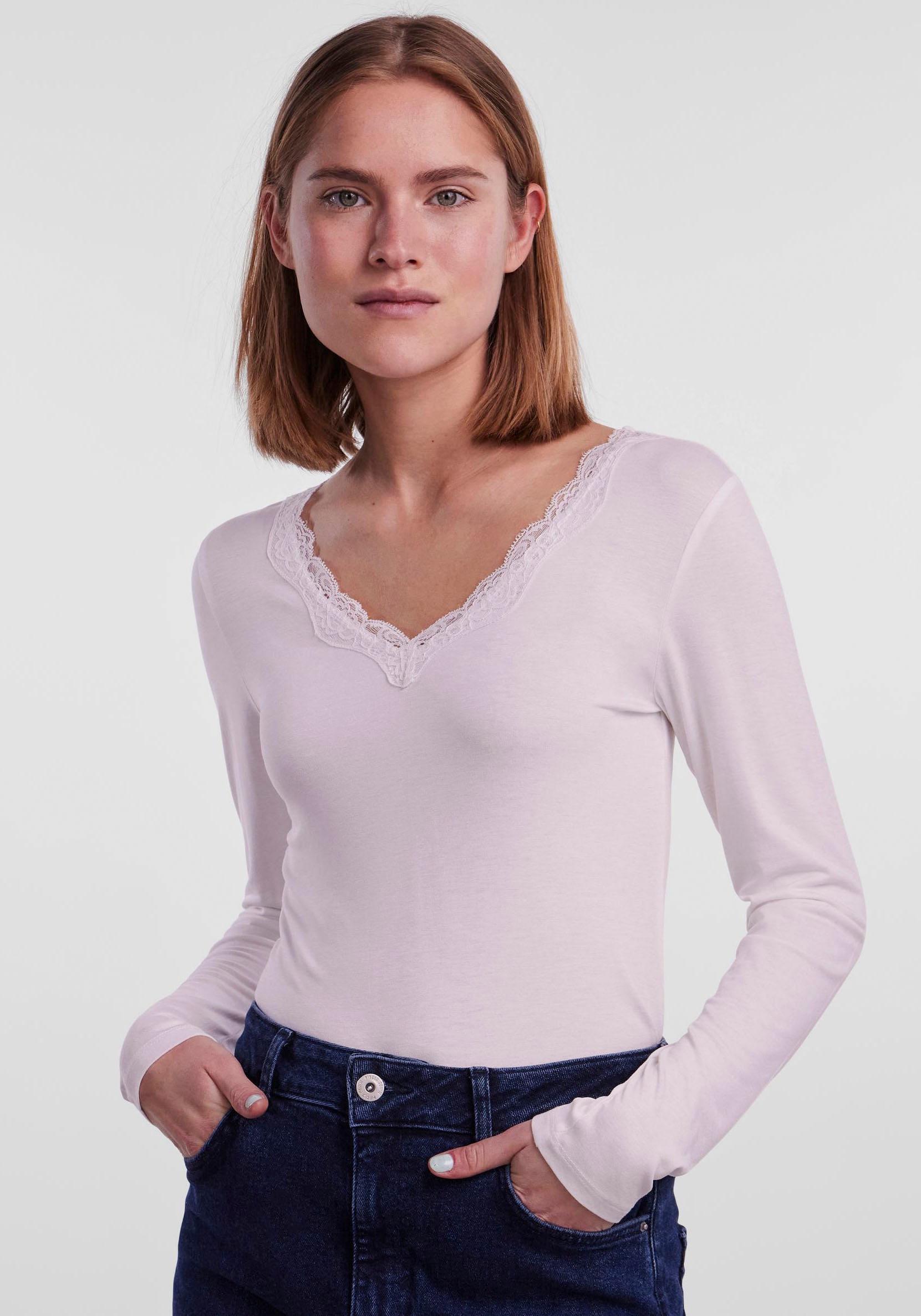 pieces V-Shirt »PCBARBERA LS online shoppen | LACE Jelmoli-Versand TOP NOOS BC«
