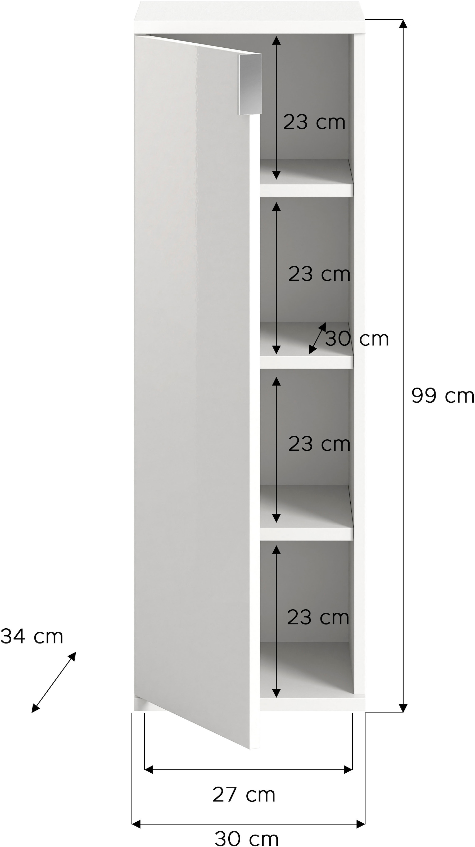 INOSIGN Kommode »Trondheim, Breite 30 cm, 1 Tür, 3 Einlegeböden, 4 Fächer«, Türanschlag wechselbar, Garderobenkommode, Schuhschrank, Schuhkommode