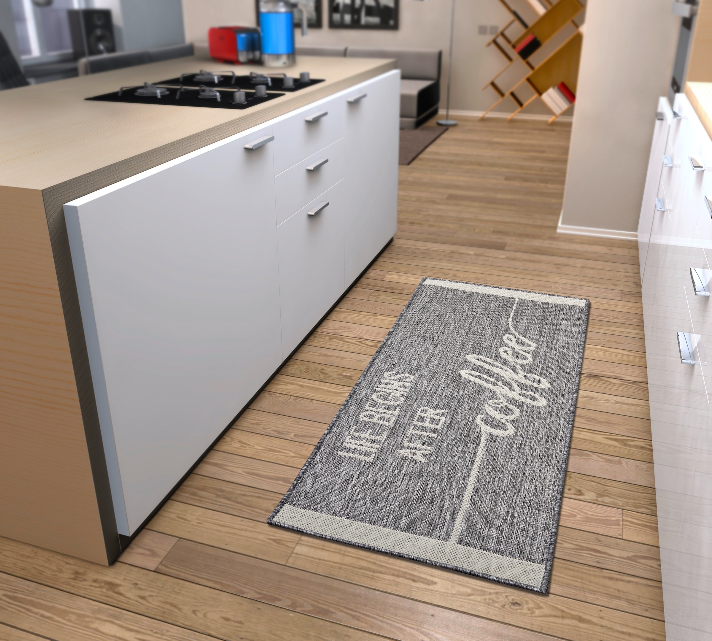 HANSE Home Küchenläufer »Life Begins After Coffee«, rechteckig, 5 mm Höhe, Läufer, Rutschfest, Küchenteppich, Küche, Teppich, Pflegeleicht