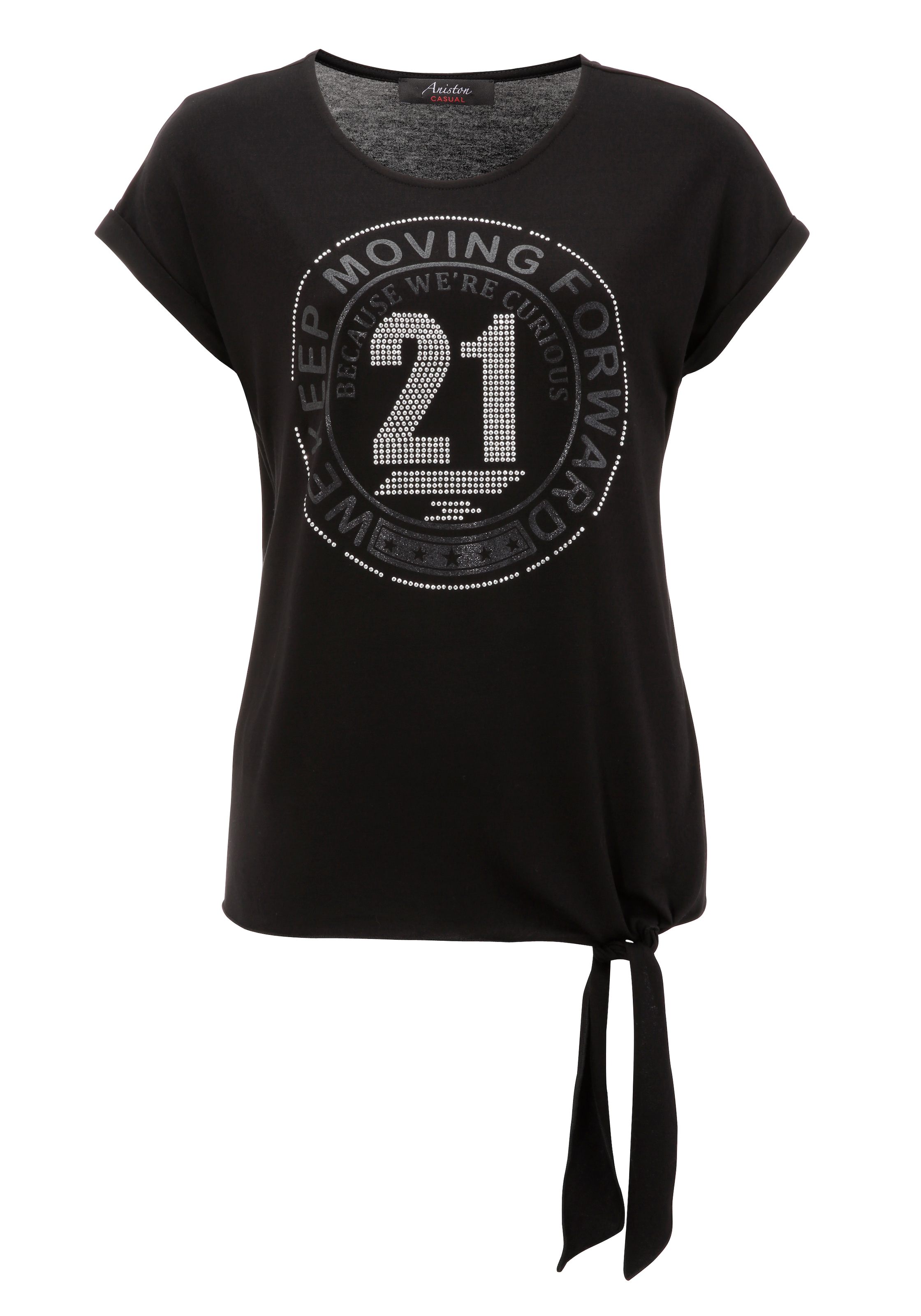 bestellen Jelmoli-Versand silberfarbenen | Glitzersteinchen Frontdruck online und CASUAL T-Shirt, mit Aniston