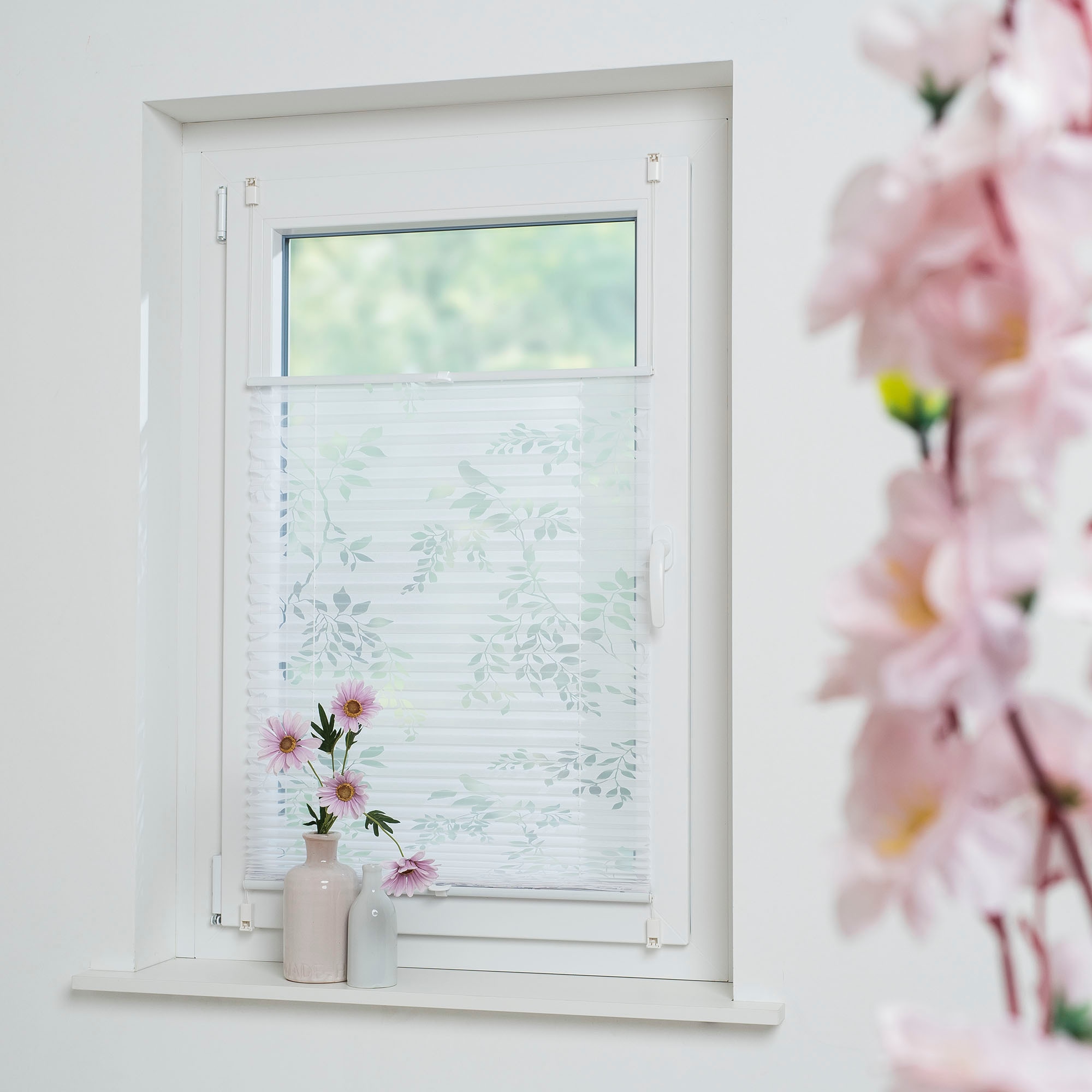 Liedeco Plissee »Ausbrenner Blatt« Lichtschutz ohne Bohren verspannt