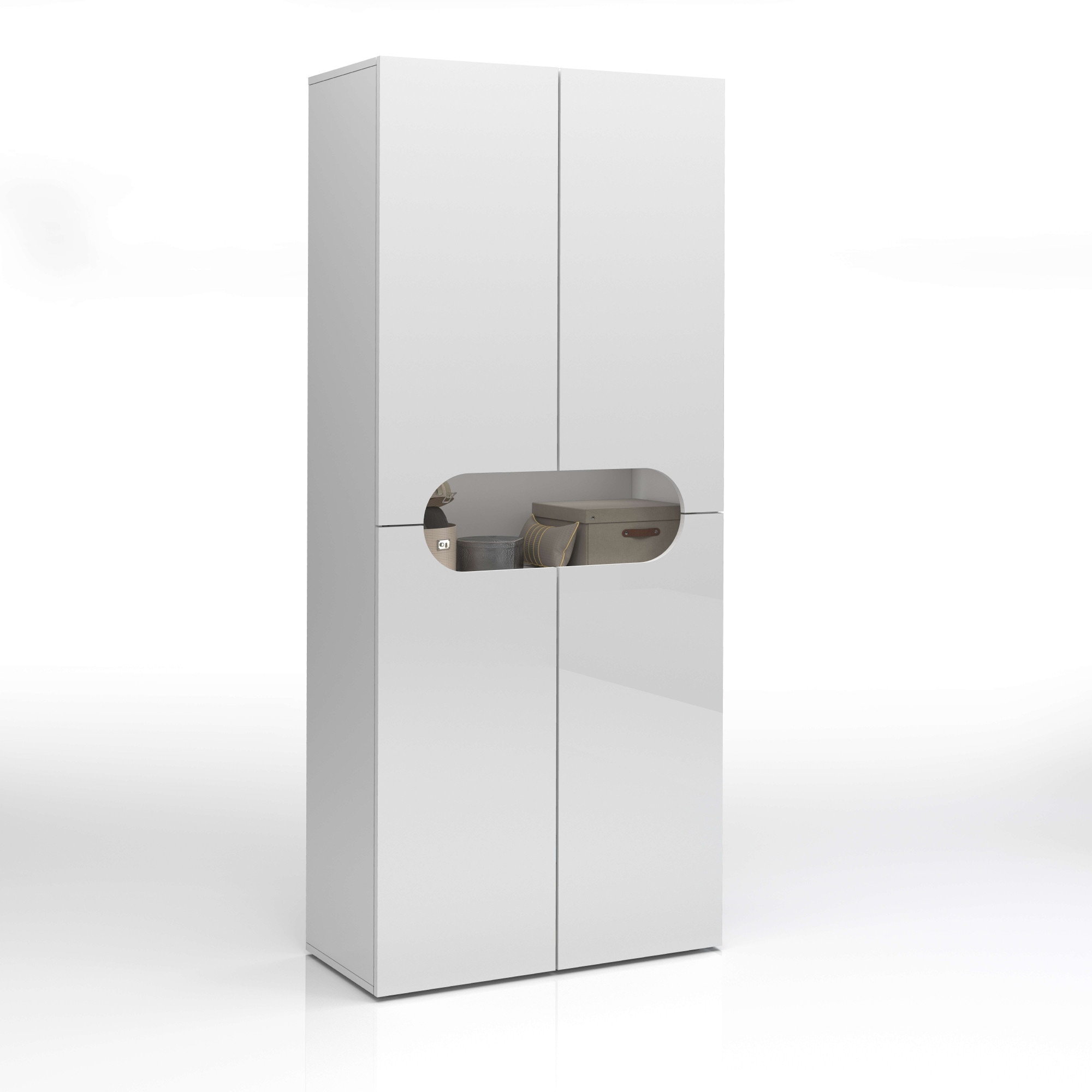 INOSIGN Schuhschrank »Real,Schuhschrank,Schuhkommode,Schuhregal,Breite 80 cm,Höhe 190 cm«, komplett Hochglanz lackiert, 4 Türen mit offenem Fach in ovaler Form