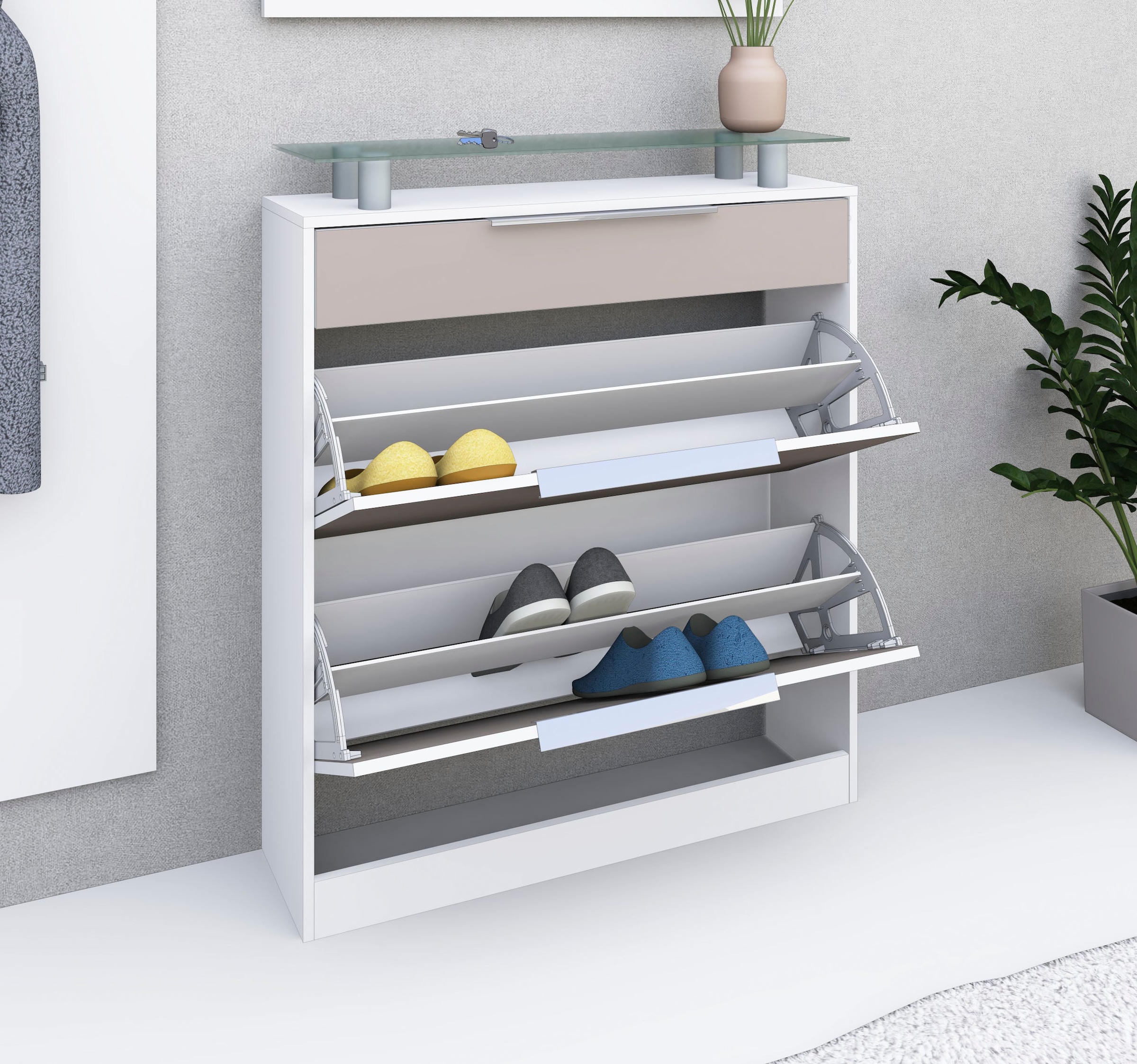 borchardt Möbel Schuhschrank »Oliva«, Breite 89 cm, stehend, mit 2 Doppeltrommeln und 1 Schubkasten