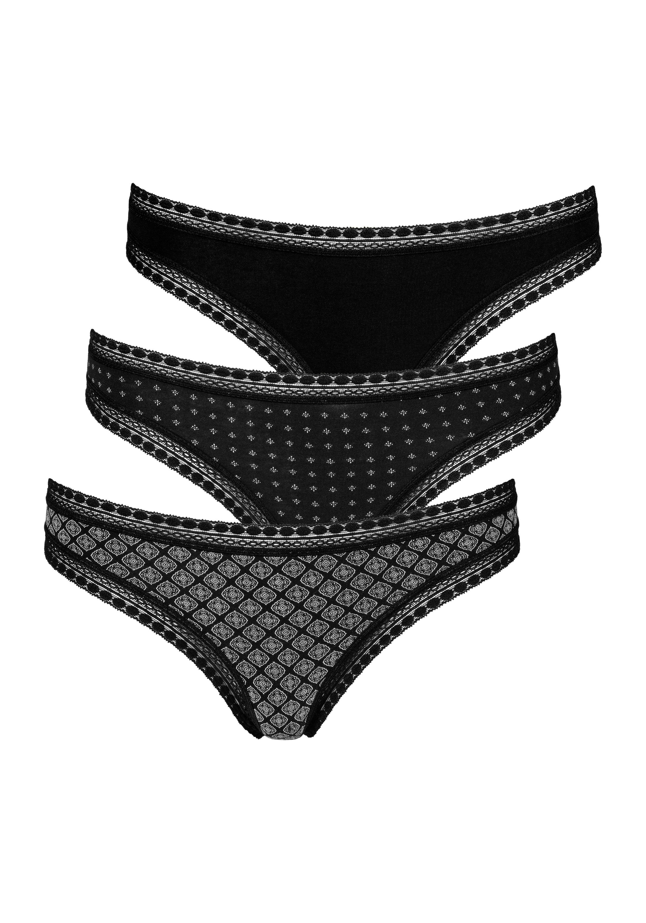 LASCANA String 3er-Pack, aus elastischer Baumwolle mit weicher Spitze