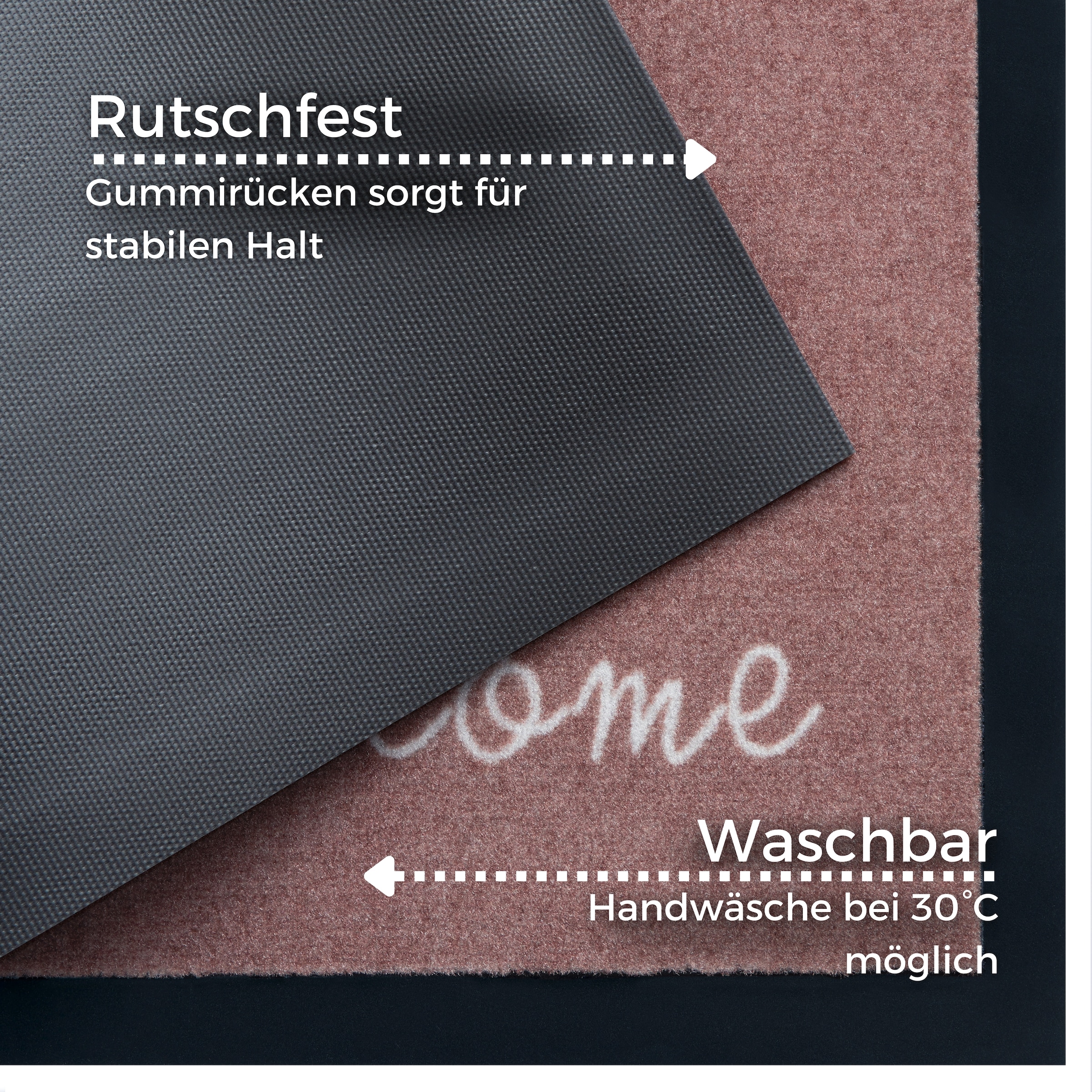 my home Fussmatte »Welcome«, rechteckig, 5 mm Höhe, Schmutzfangmatte, Türmatte, In- und Outdoor, Schrift, Läufer, waschbar