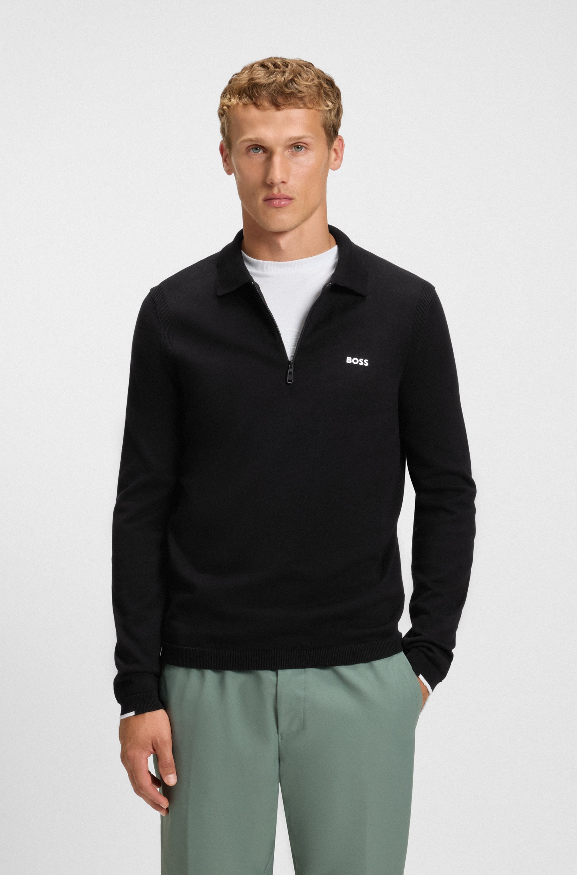 BOSS GREEN Strickpullover »KN Ever-X PL« mit Reissverschluss, regular fit, toniges Logo