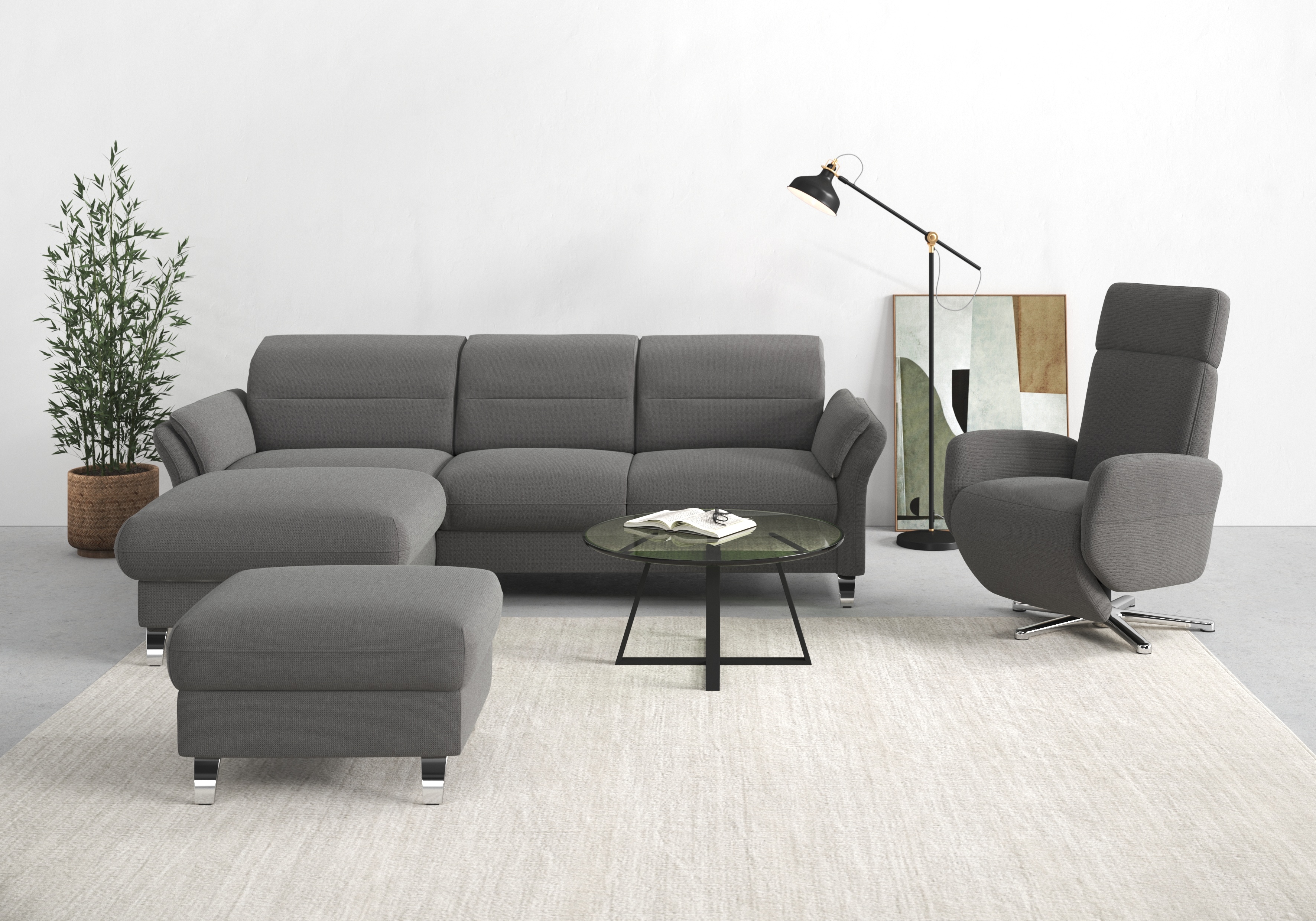 sit&more Ecksofa "Grenoble L-Form mit Federkern" wahlweise mit Bettfunktion, Bettkasten, Arm- und Kopfteilverstellung
