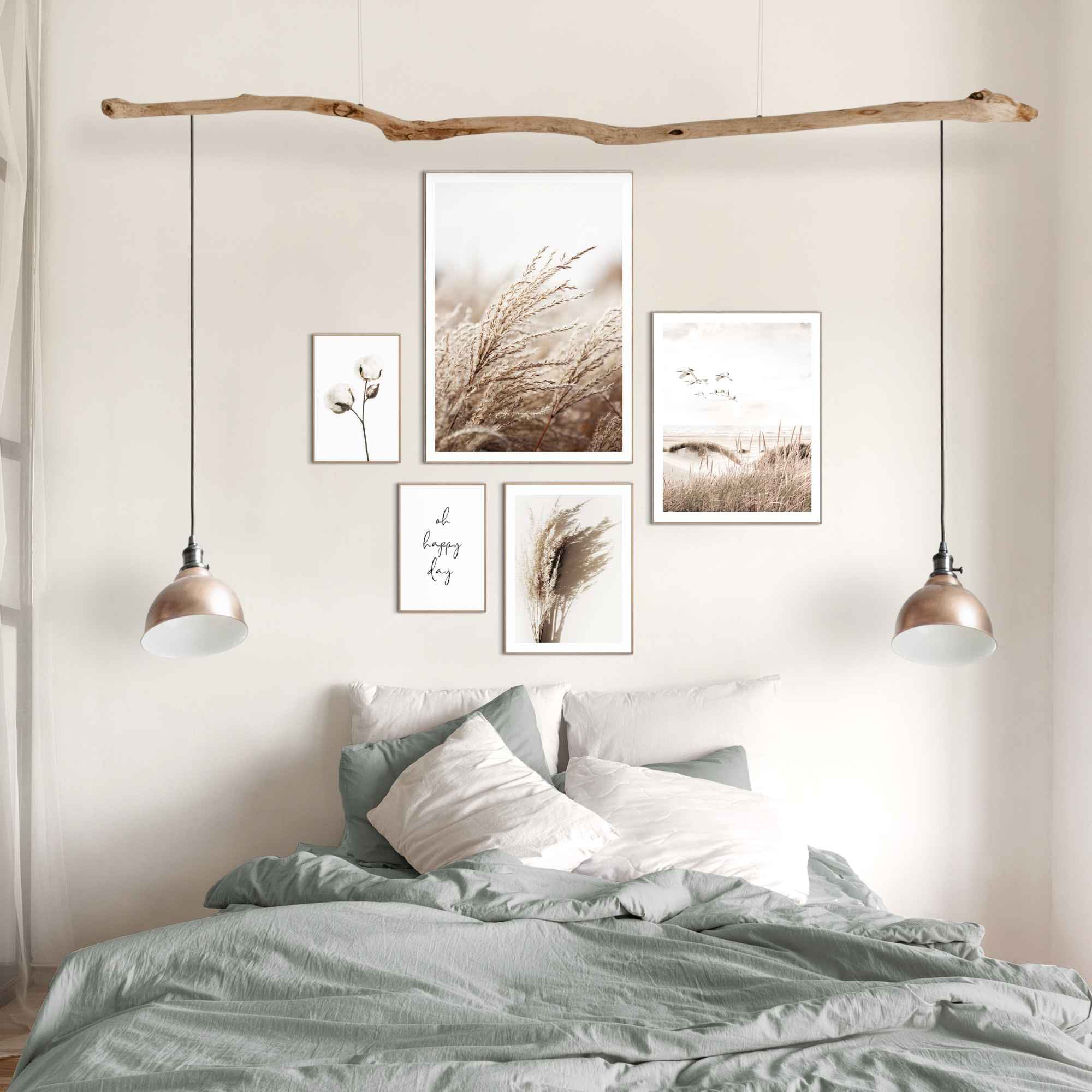 Reinders! Wandbild »Schönen Tag Happy day - Kraniche - Strand - Trockenblume«, (5 St.)
