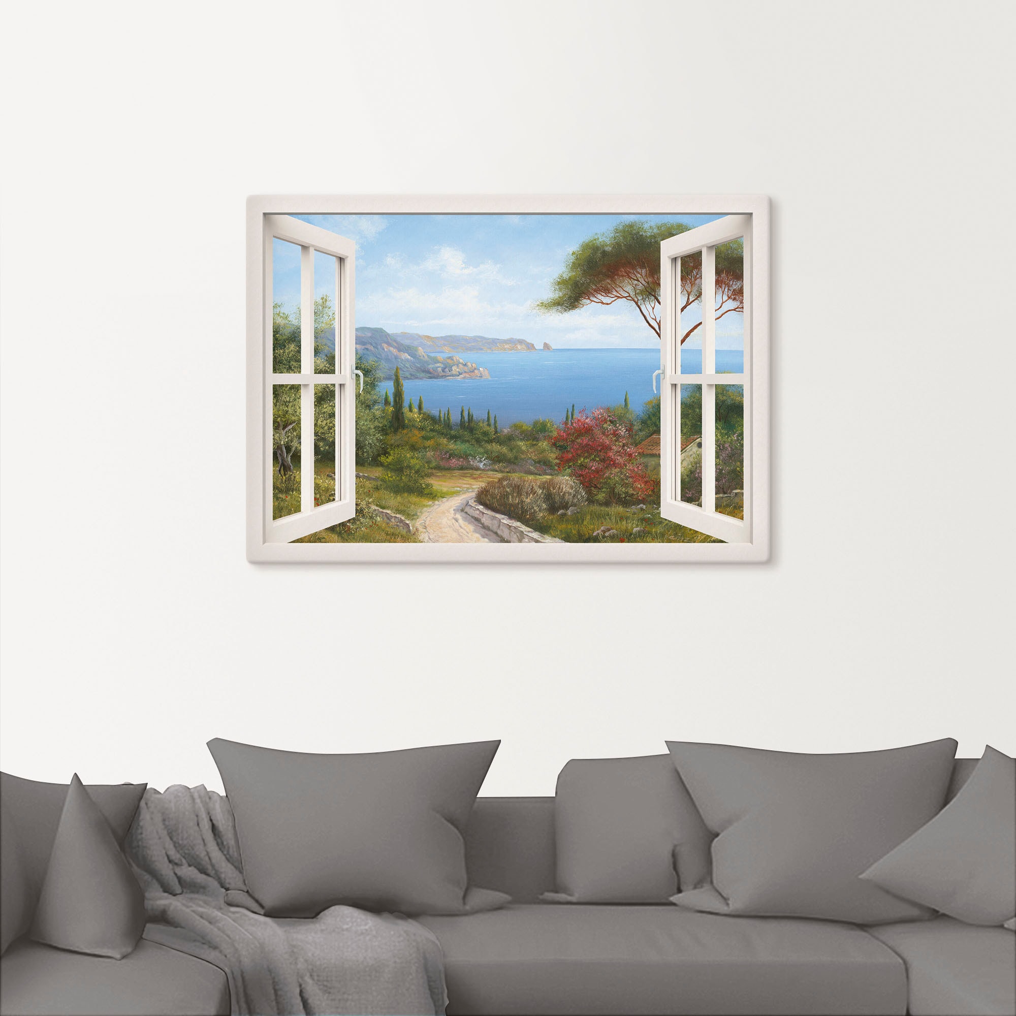 Artland Wandbild »Fensterblick - Haus am Meer I«, Fensterblick, (1 St.), als Leinwandbild, Poster, Wandaufkleber in verschied. Grössen