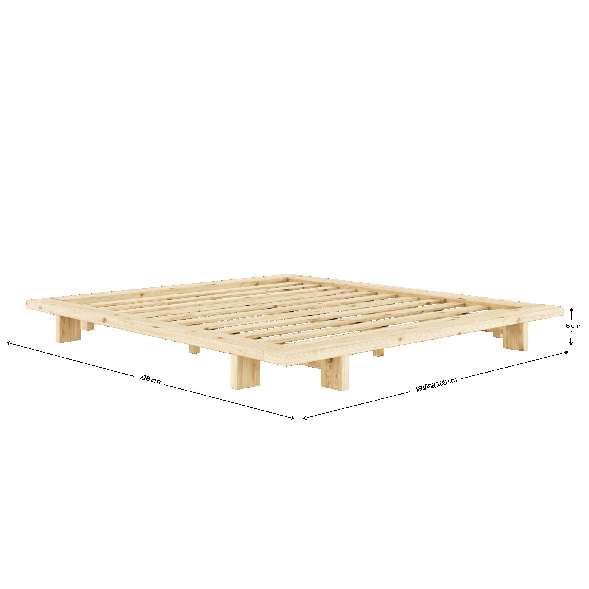 Karup Design Bettgestell »JAPAN BED Bodenbett, Holzrahmen, Futonbett, Jugendbett, Holzbett«, Massivholzbett mit Lattenrost, Kiefer massiv, Doppelbett ohne Kopfteil