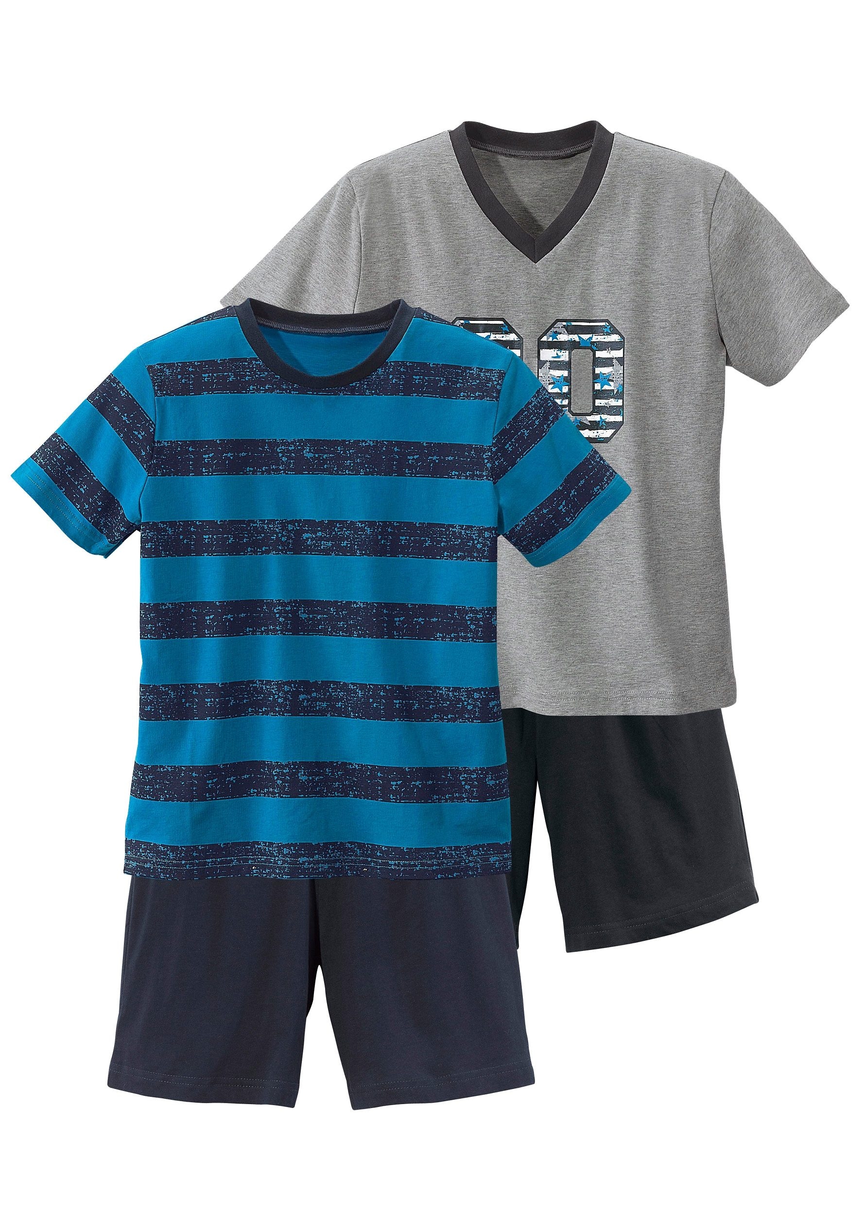 AUTHENTIC LE JOGGER Pyjama 4 tlg. kurzer Schlafanzug mit gestreiftem Druck, aus Baumwolle