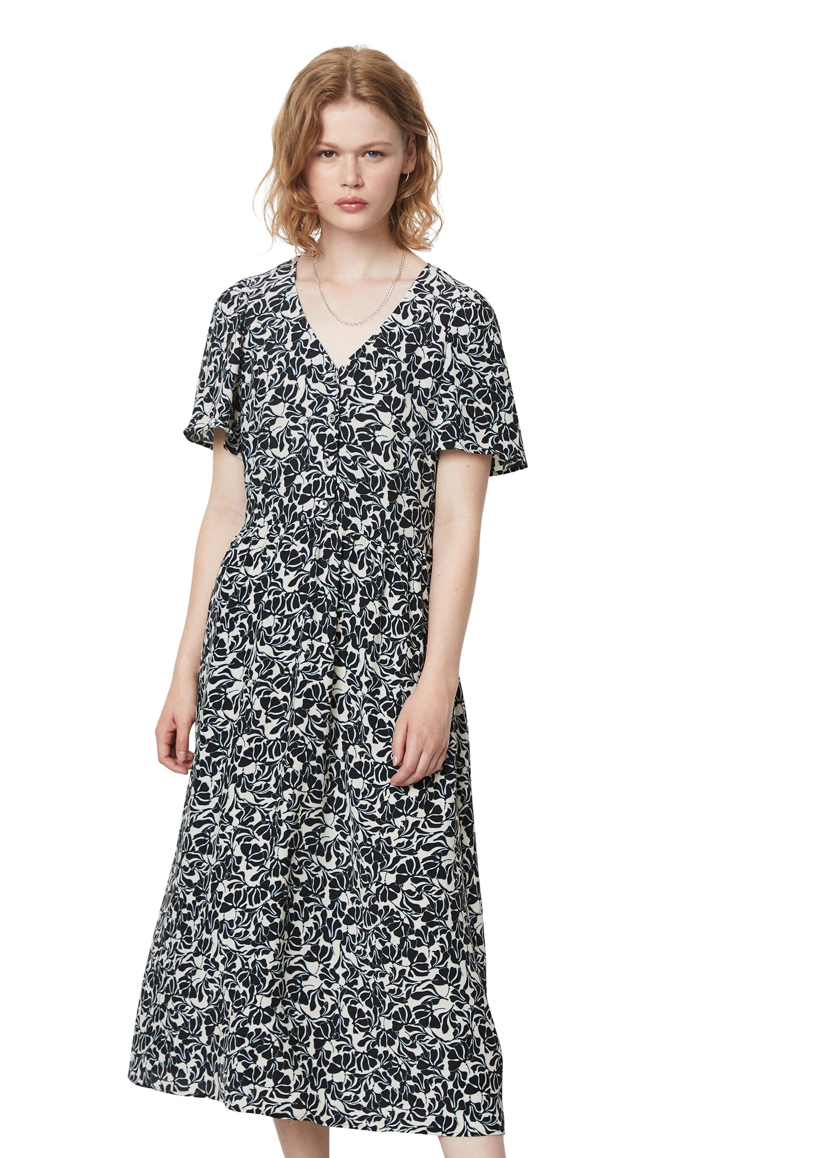 Marc O'Polo DENIM Midikleid mit elastischer Taille, aus fliessendem Viskose-Crêpe