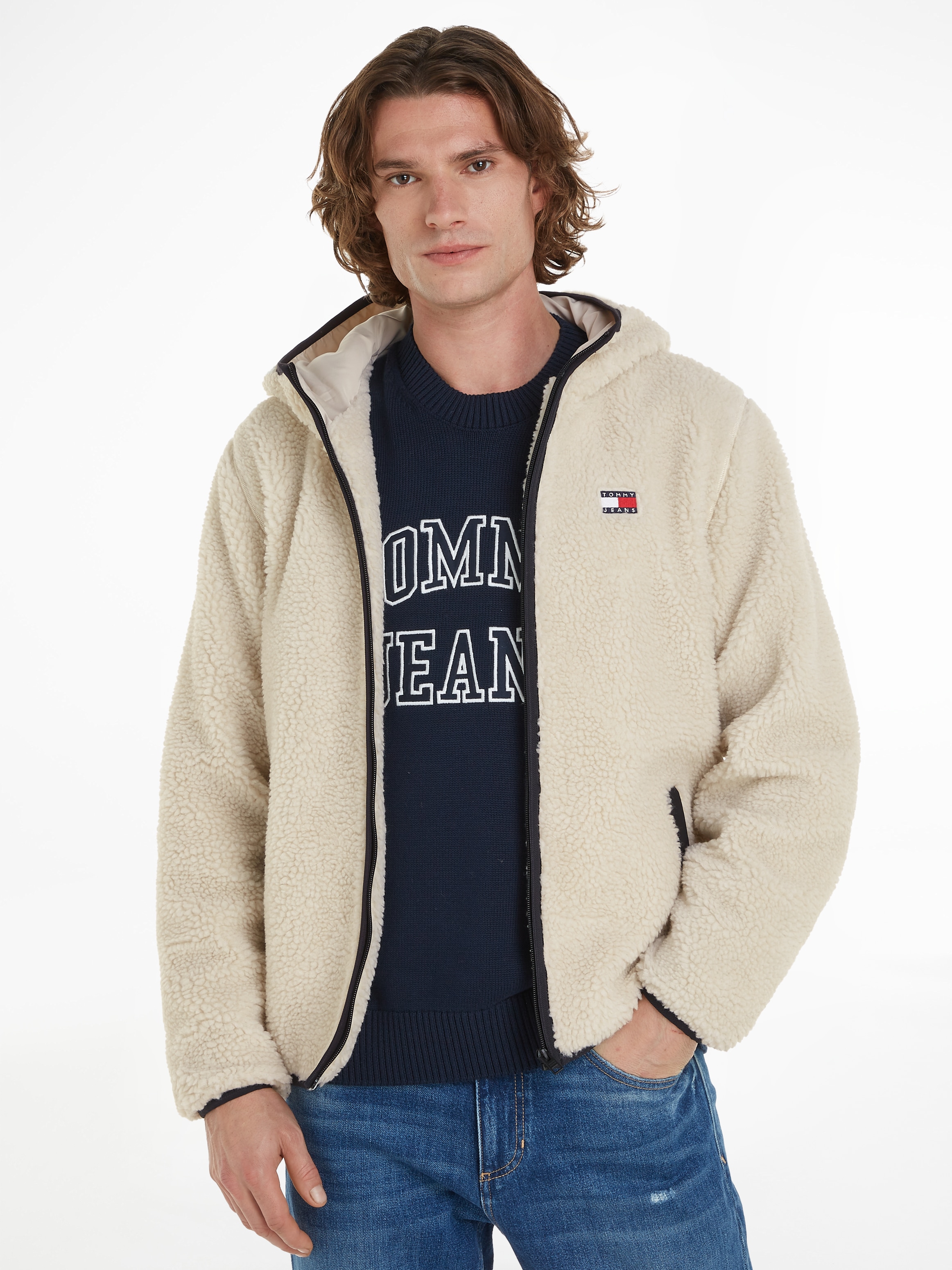 Tommy Jeans Plus Sweatjacke »TJM REG BADGE TEDDY ZIP TRU EXT«, Grosse Grössen