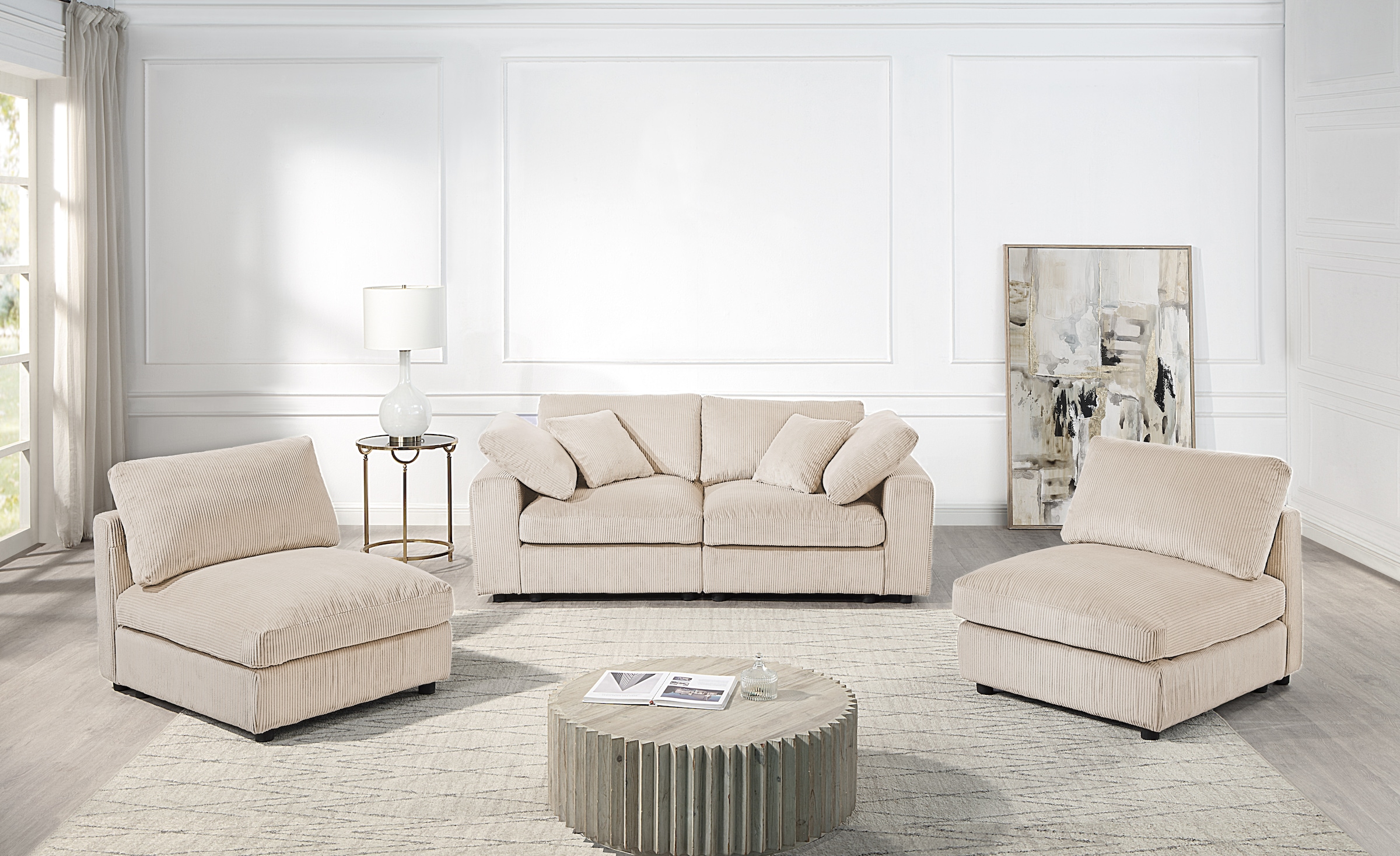 RAUM.ID 4-Sitzer »Bennid, XXL-Modulsofa mit vielen individuellen Stellmöglichkeiten«, (Set, 4 St.), inklusive 2 grossen & 2 kleinen Zierkissen im flauschigen Cord