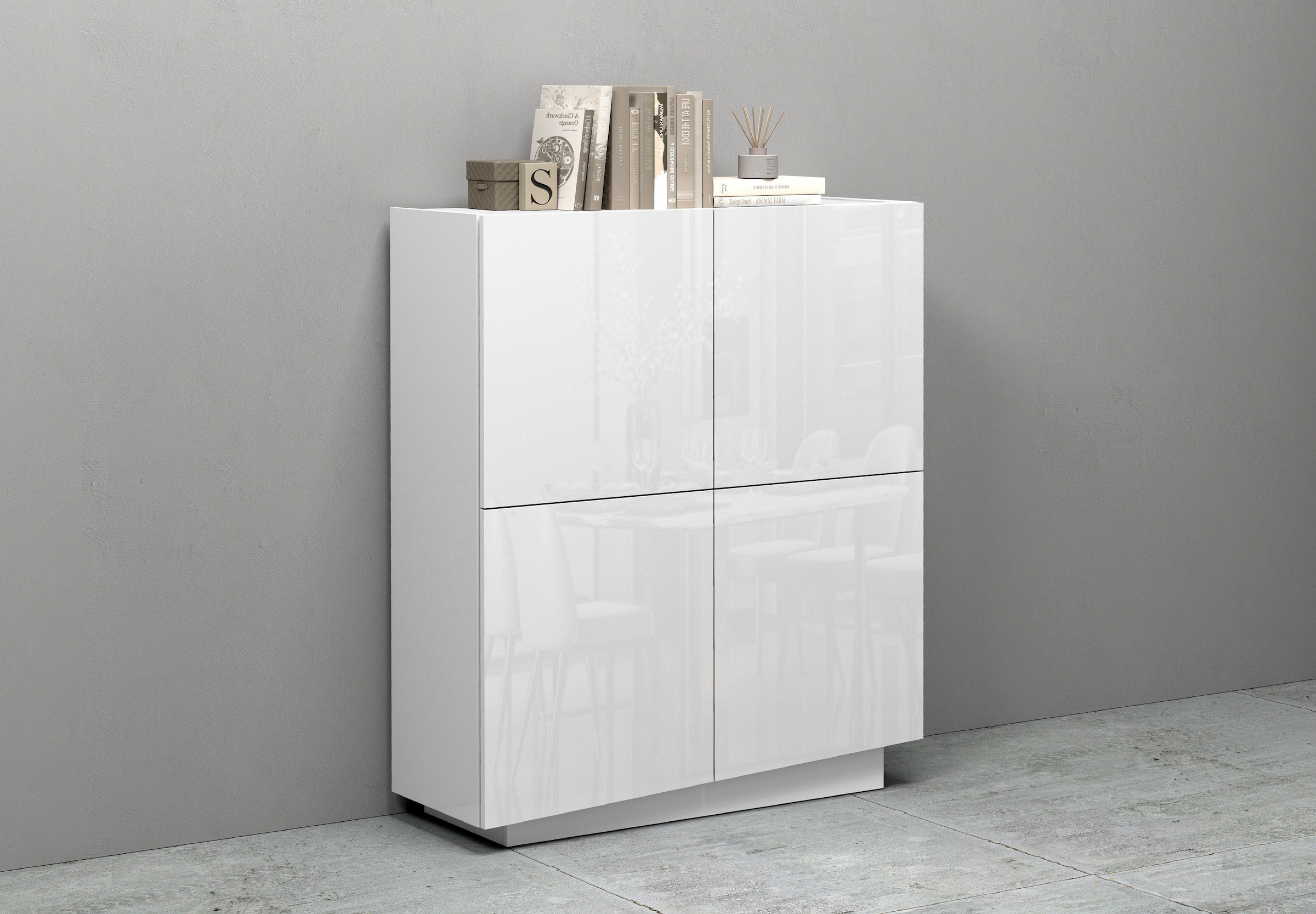INOSIGN Highboard »VELA, Highboard, Höhe 120 cm,Design mit schrägen Türen«, (1 St.), Made in Italy, Masse-B/T/H: 100x35x120,hohes Sideboard,Anrichte,Kommode