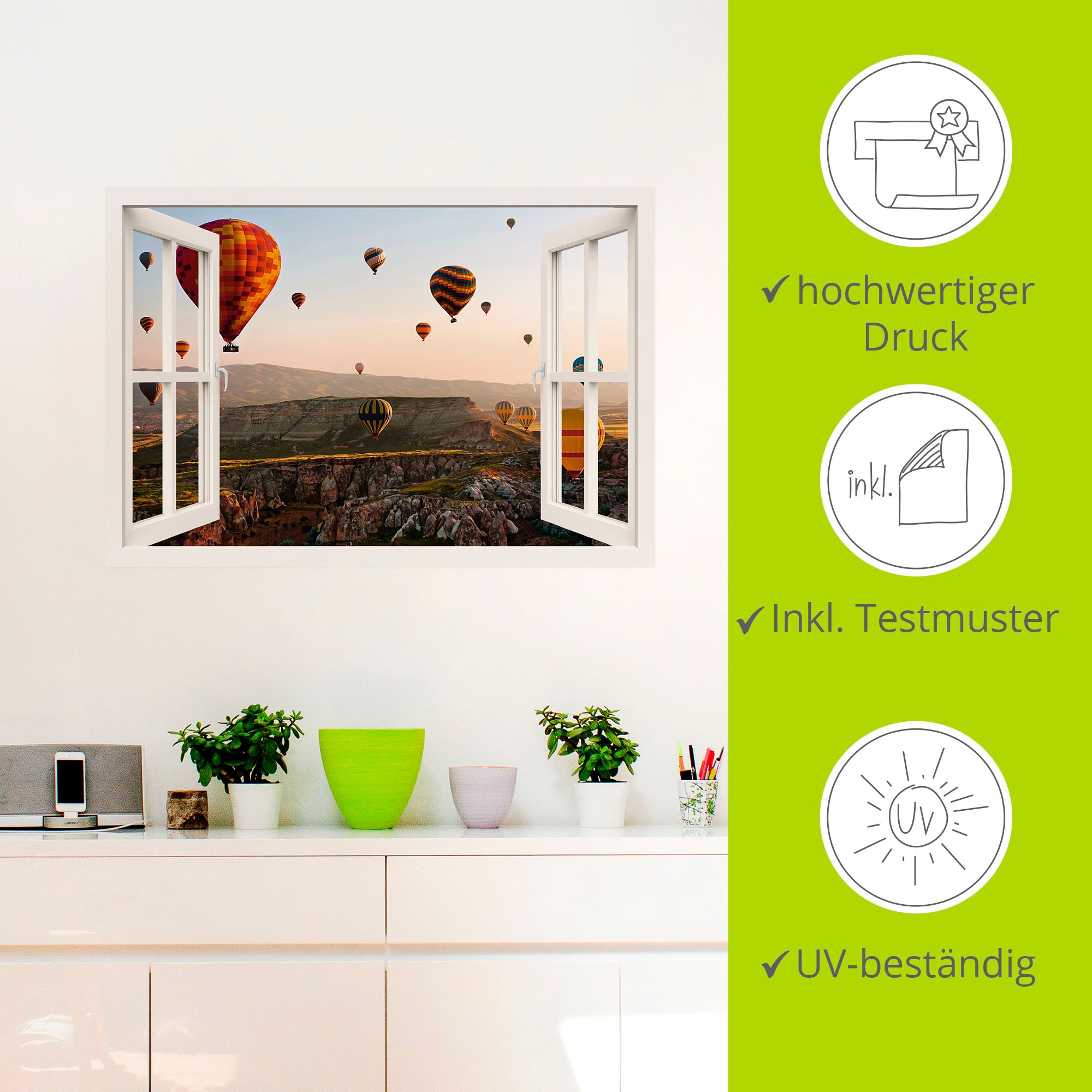 Artland Wandbild »Fensterblick Kappadokien Ballonfahrt«, Ballonfahren, (1 St.), als Poster, Wandaufkleber in verschied. Grössen