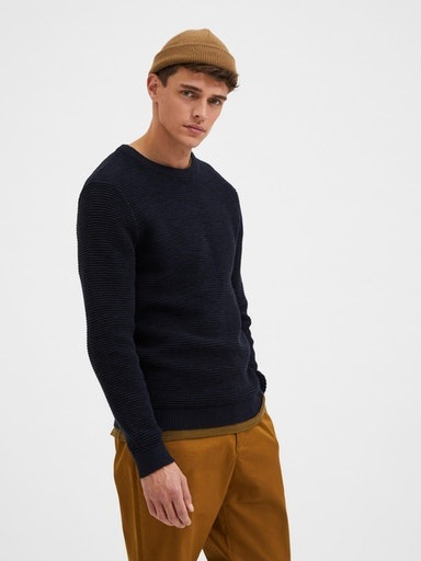 SELECTED HOMME Rundhalspullover »SLHVINCE LS KNIT BUBBLE CREW NECK NOOS«