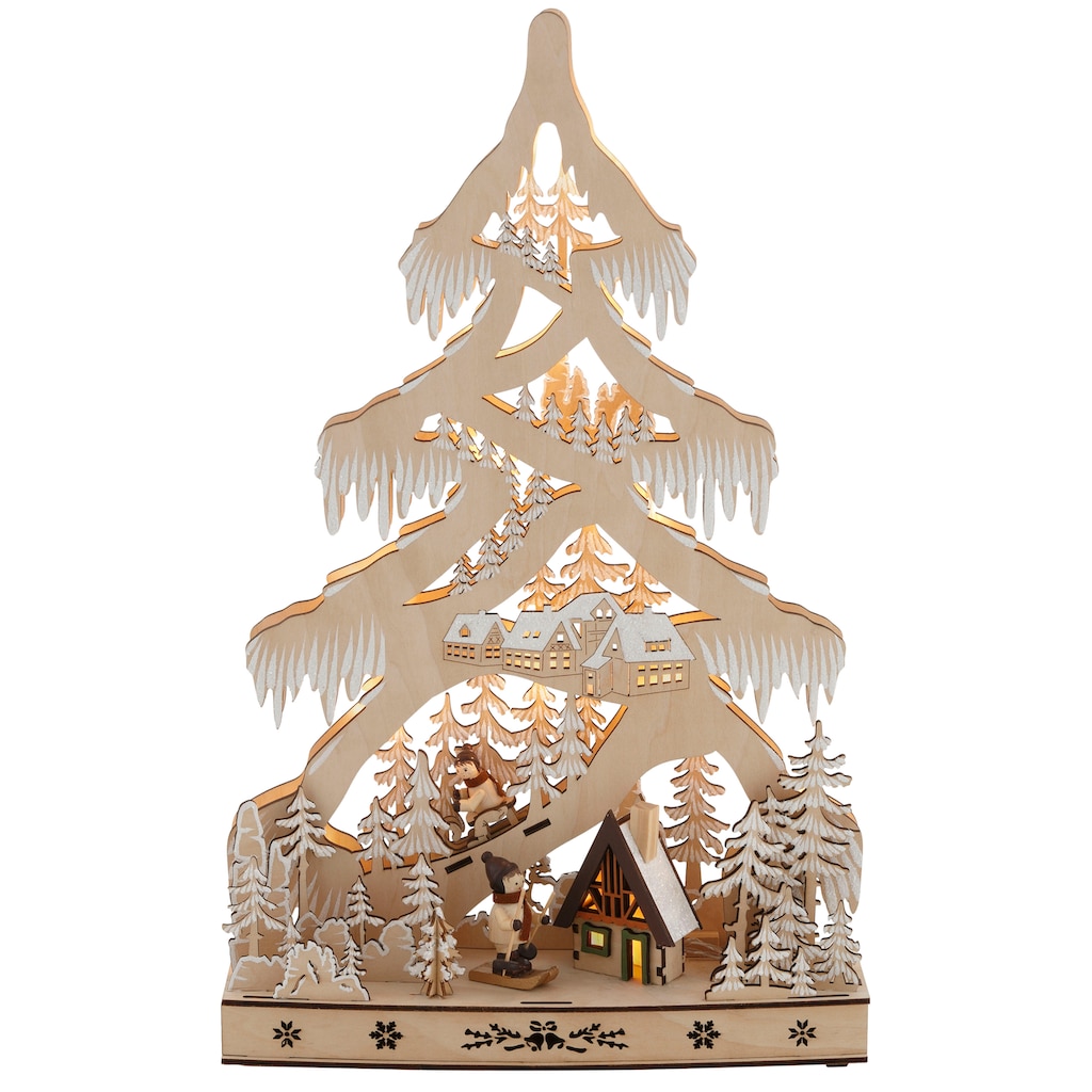 LED Baum »Schneelandschaft«, Warmweiss, mit Hütte und Skifahrern, Höhe ca. 48 cm