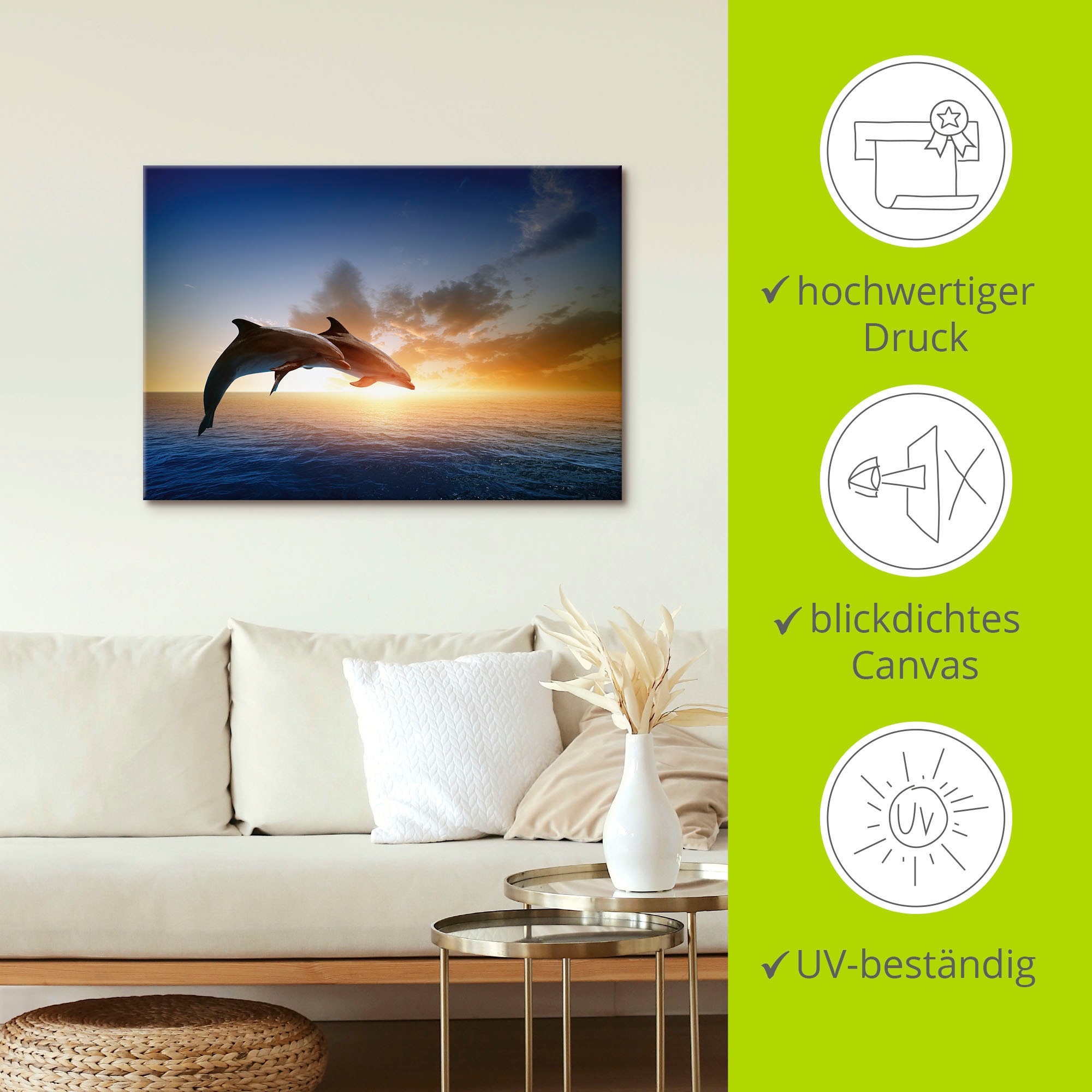 Artland Wandbild »Delfinpaar«, Wassertiere, (1 St.), als Leinwandbild, Poster, Wandaufkleber in verschied. Grössen