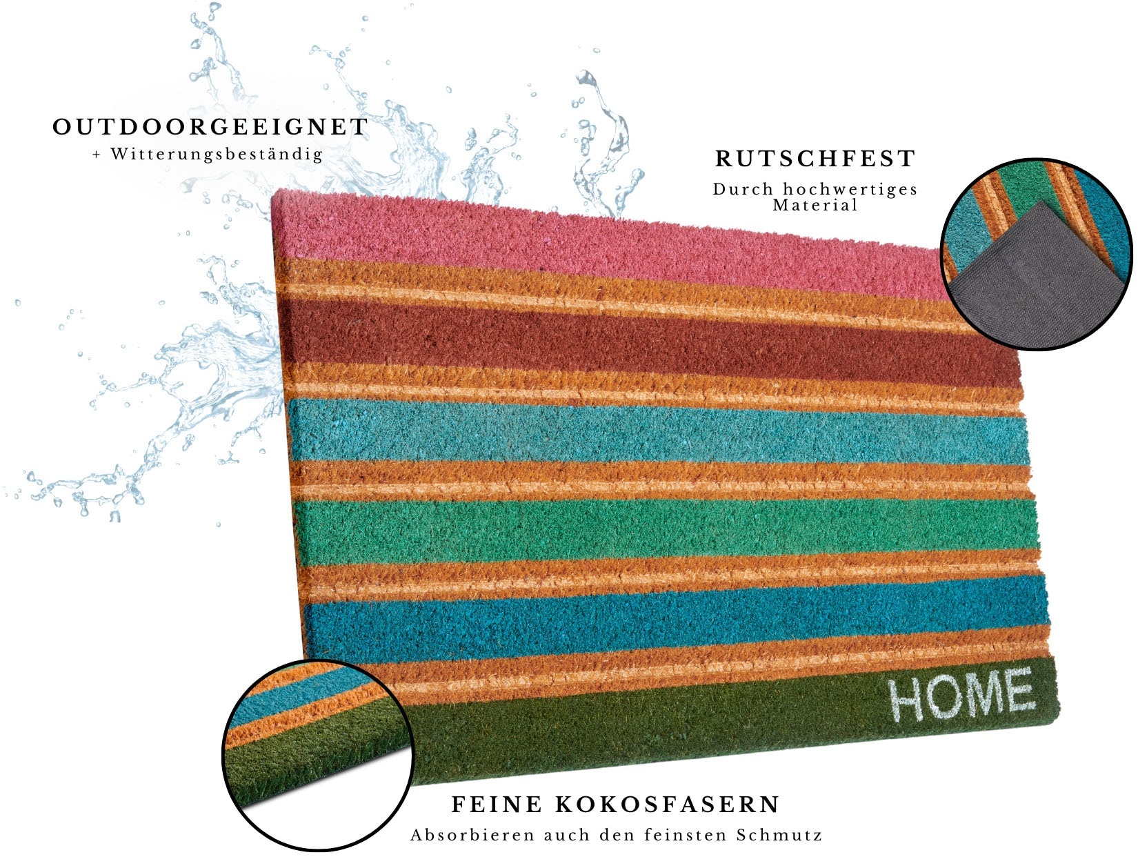 HANSE Home Fussmatte »Mix Mats Kokos Colorful Stripes, Türmatte«, rechteckig, 15 mm Höhe, Strapazierfähig, pflegeleicht, robust, wetterfest, UV-beständig