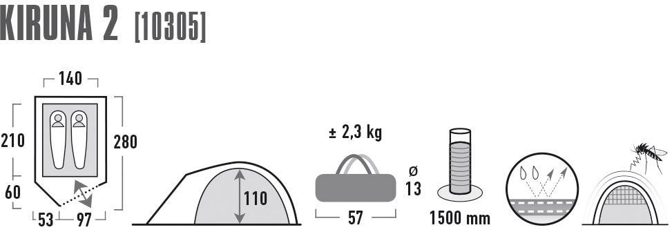 High Peak Kuppelzelt »Kiruna 2«, 2 Personen, (mit Transporttasche)