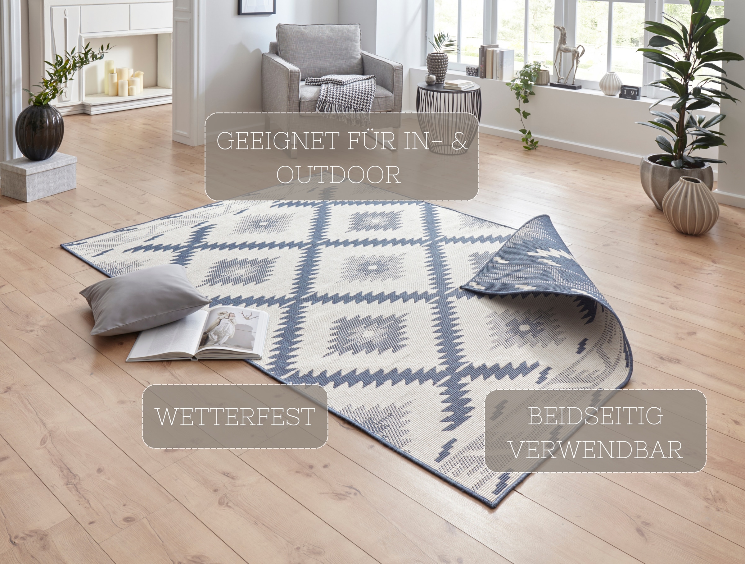 NORTHRUGS Teppich »Malibu Wendeteppich«, rechteckig, 5 mm Höhe, In-& Outdoor, Wetterfest, Balkon, Läufer, Wohnzimmer, Wasserfest