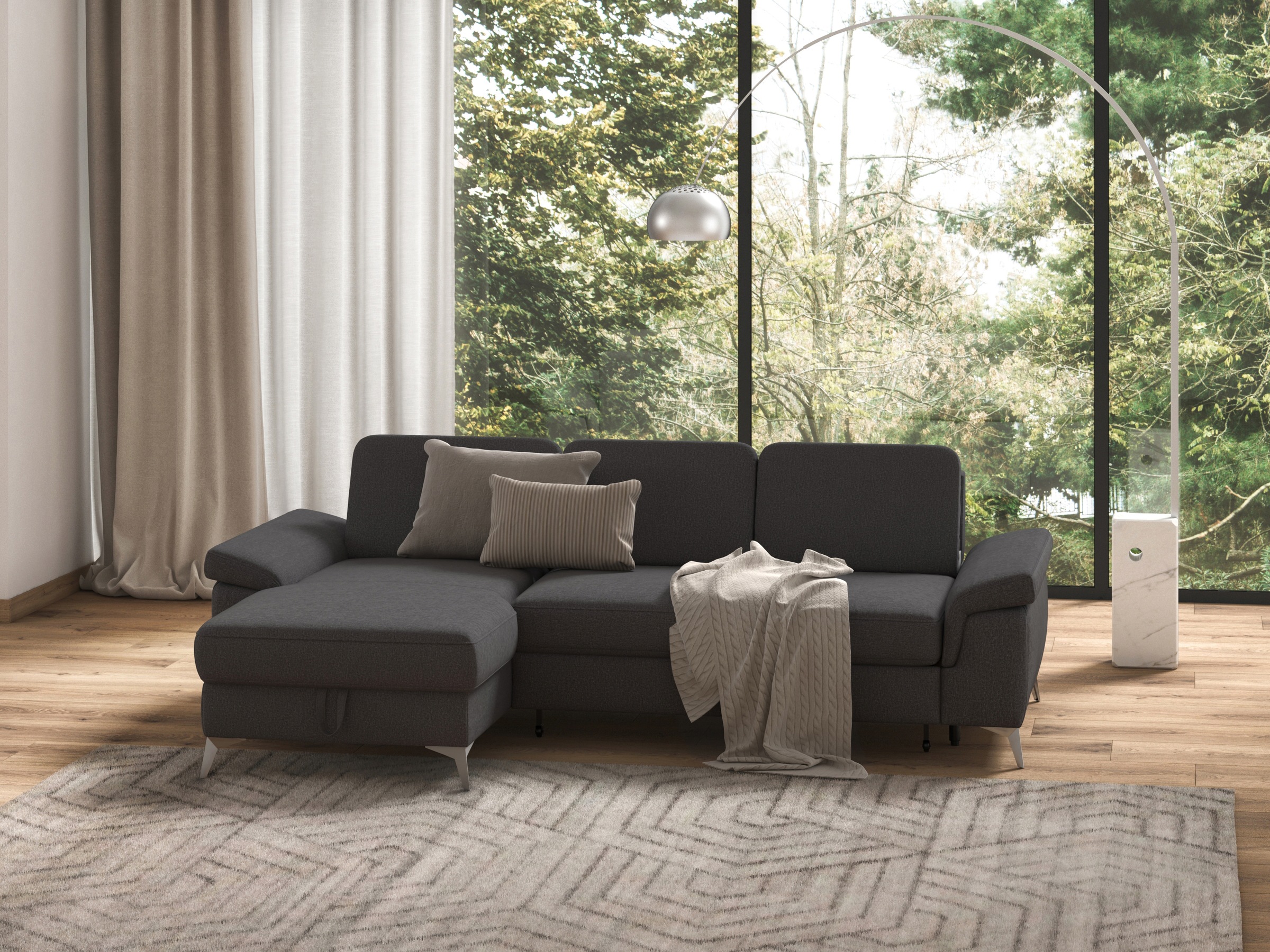 sit&more Ecksofa »Padua L-Form«, inklusive Sitztiefenverstellung, Armteilfunktion und Federkern