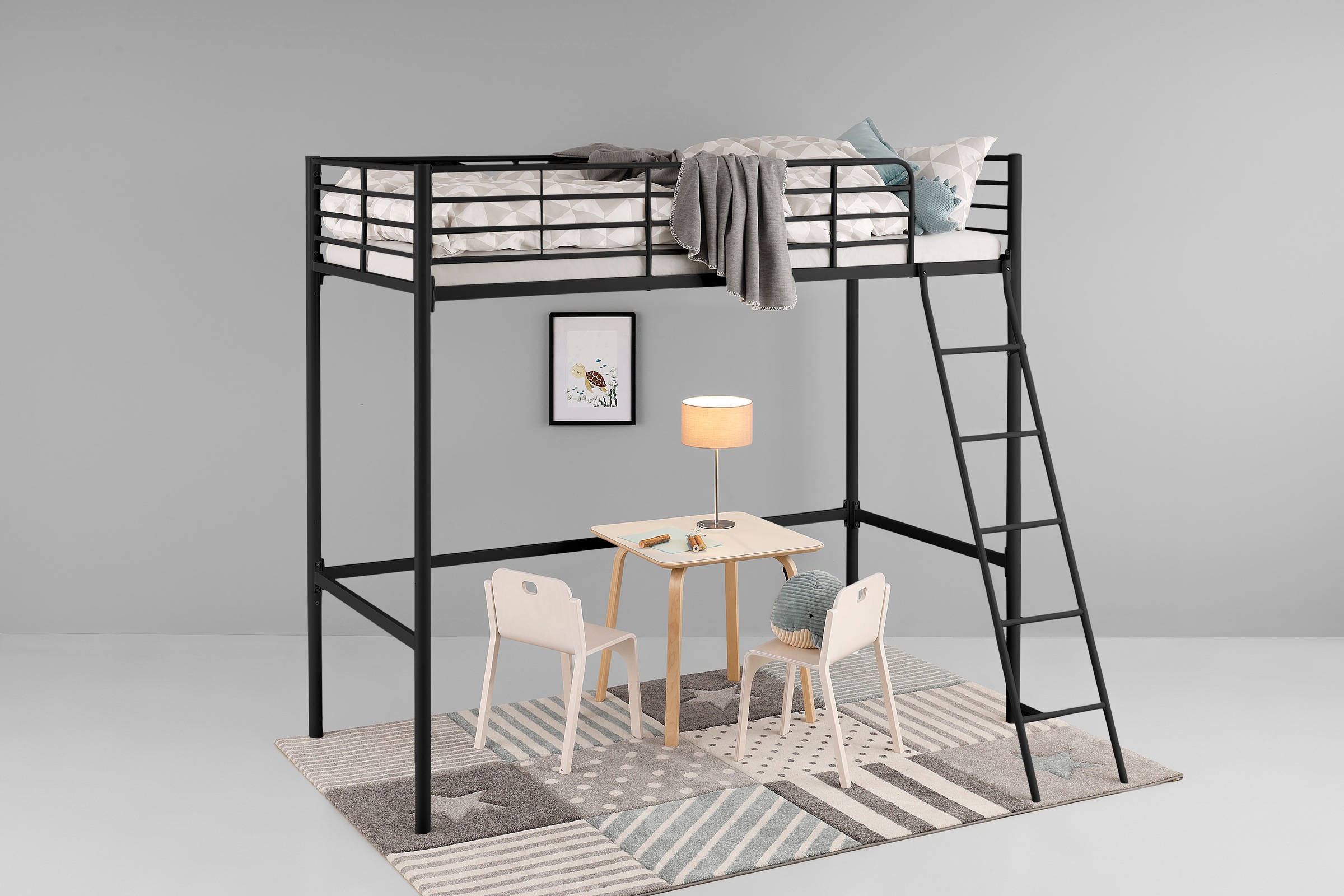 GOODproduct Hochbett »Hayo, Topseller! Zeitloses Metallbett, in mehreren Farben« Gesamtmasse (B/T/H) ca. 208/159/186 cm, inkl. Lattenrost, Absturzsicherung und Leiter aus Metall